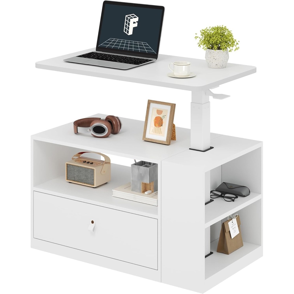 image:imageFLEXISPOT H7 CAB Height Adjustable SitStand Computer Workstation Desk with Storage Pneumatic Lift Laptop Desk with Drawer amp Cabinet Compact Small Space Home Office Desk 258413 WhiteWhite Set