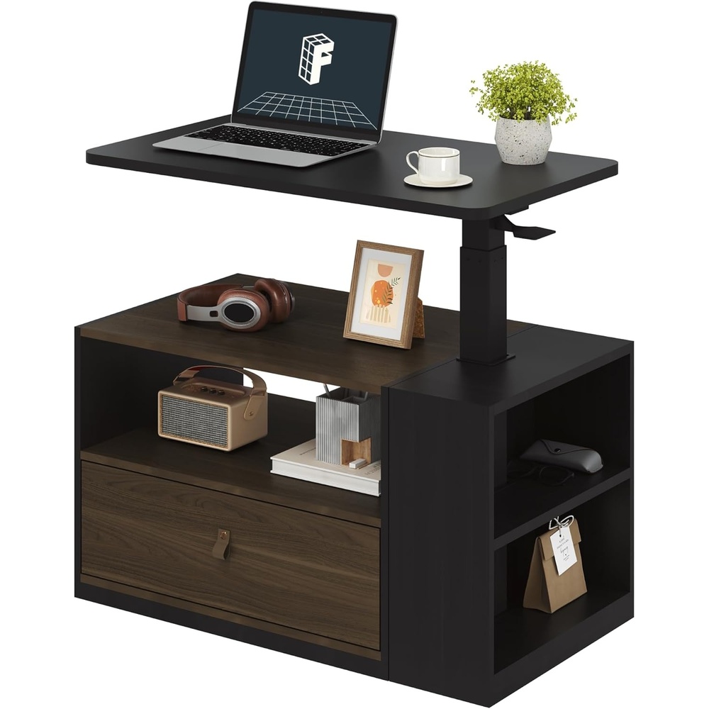image:imageFLEXISPOT H7 CAB Height Adjustable SitStand Computer Workstation Desk with Storage Pneumatic Lift Laptop Desk with Drawer amp Cabinet Compact Small Space Home Office Desk 258413 WhiteBlack Set