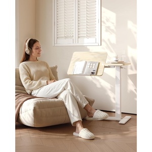 image:imageFLEXISPOT Adjustable Height CShaped End Table with Split Tilting Top  Mobile Side Table for Sofa amp Bedside Slides Under Furniture Hidden Wheels for Small Spaces316W x 157DWhite Wood GrainWhite Wood Grain
