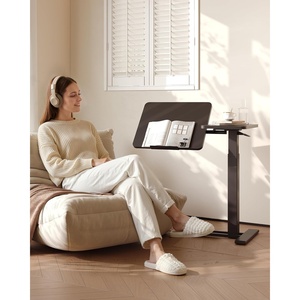 image:imageFLEXISPOT Adjustable Height CShaped End Table with Split Tilting Top  Mobile Side Table for Sofa amp Bedside Slides Under Furniture Hidden Wheels for Small Spaces316W x 157DWhite Wood GrainBlack