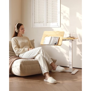 image:imageFLEXISPOT Adjustable Height CShaped End Table with Split Tilting Top  Mobile Side Table for Sofa amp Bedside Slides Under Furniture Hidden Wheels for Small Spaces316W x 157DWhite Wood GrainMaple