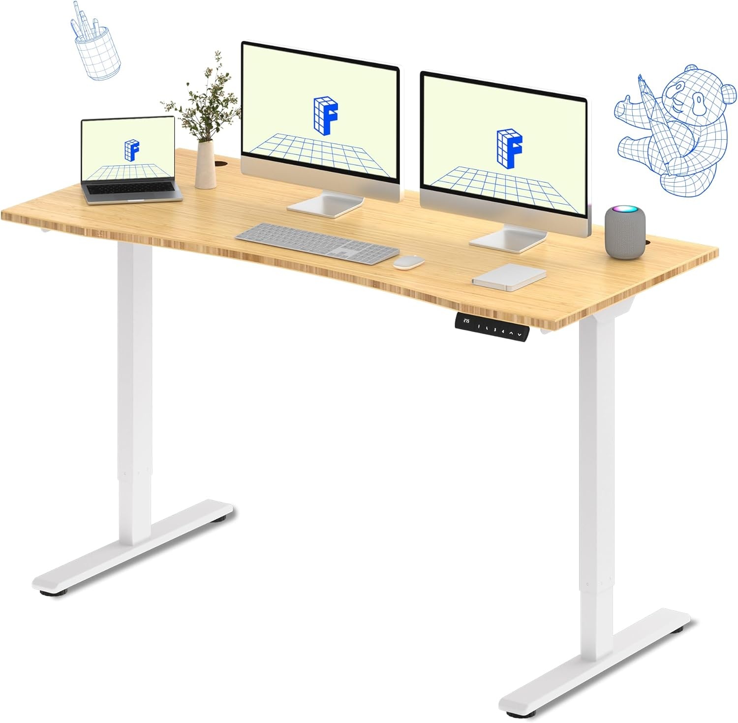 image:imageFLEXISPOT E3 Dual Motor Electric Standing Desk 48 x 24 Sit Stand Up Desk Holds 220 lbs Adjustable Height wMemory Presets OnePiece Black Desktop amp Black Frame Ships in 2 BoxesWhite Frame Curved Top