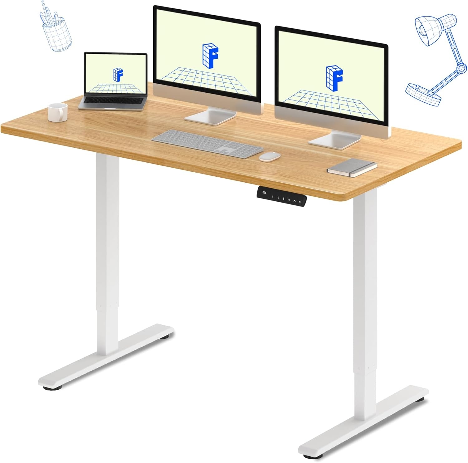 image:imageFLEXISPOT E3 Dual Motor Electric Standing Desk 48 x 24 Sit Stand Up Desk Holds 220 lbs Adjustable Height wMemory Presets OnePiece Black Desktop amp Black Frame Ships in 2 BoxesWhite Frame Maple Top