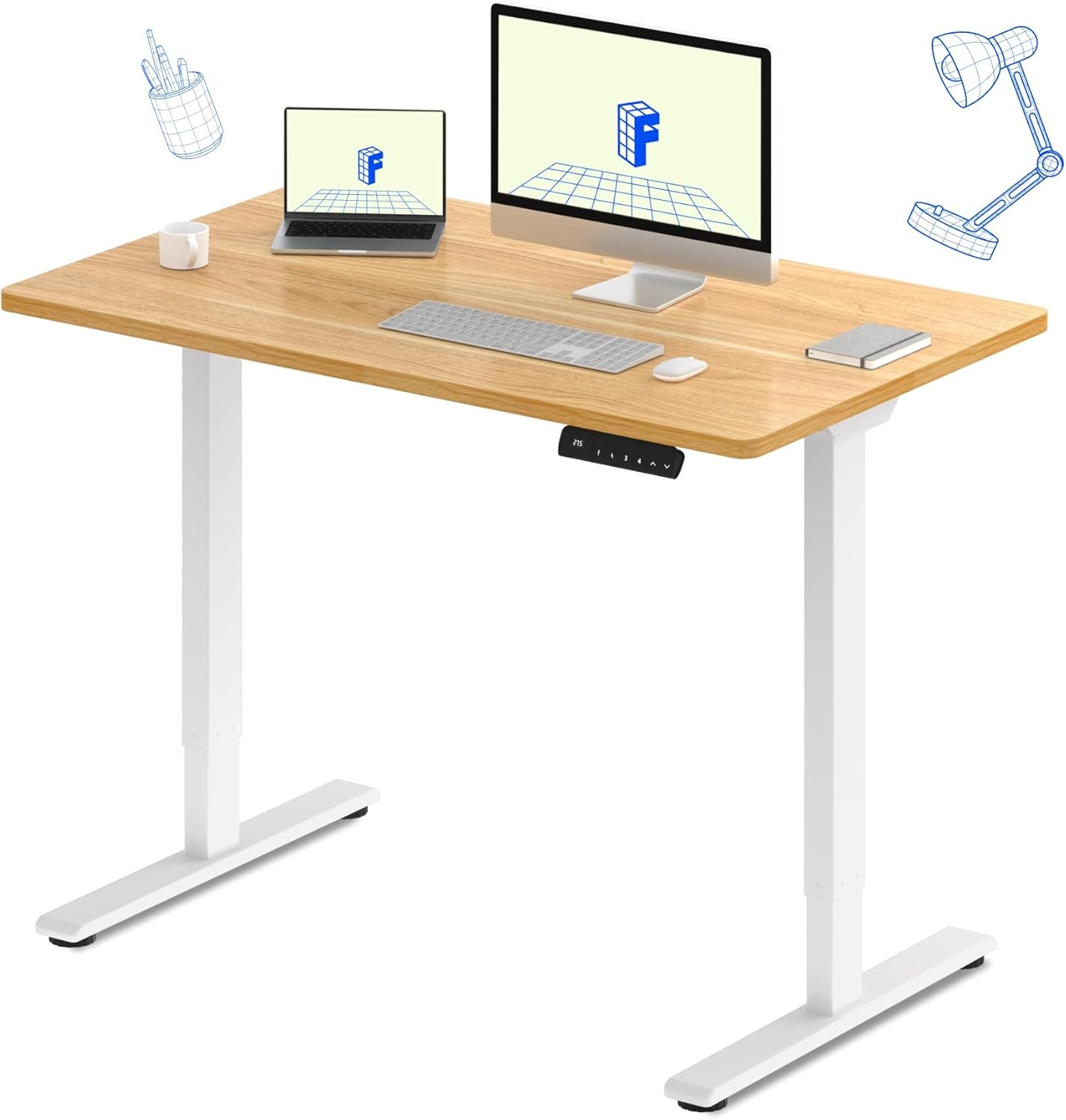 image:imageFLEXISPOT E3 Dual Motor Electric Standing Desk 48 x 24 Sit Stand Up Desk Holds 220 lbs Adjustable Height wMemory Presets OnePiece Black Desktop amp Black Frame Ships in 2 BoxesWhite Frame Maple Top