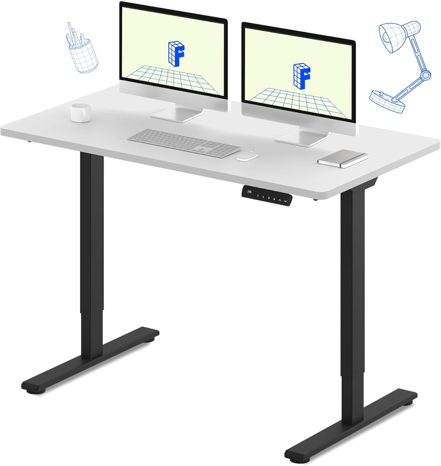 image:imageFLEXISPOT E3 Dual Motor Electric Standing Desk 48 x 24 Sit Stand Up Desk Holds 220 lbs Adjustable Height wMemory Presets OnePiece Black Desktop amp Black Frame Ships in 2 BoxesWhite Frame Black Top
