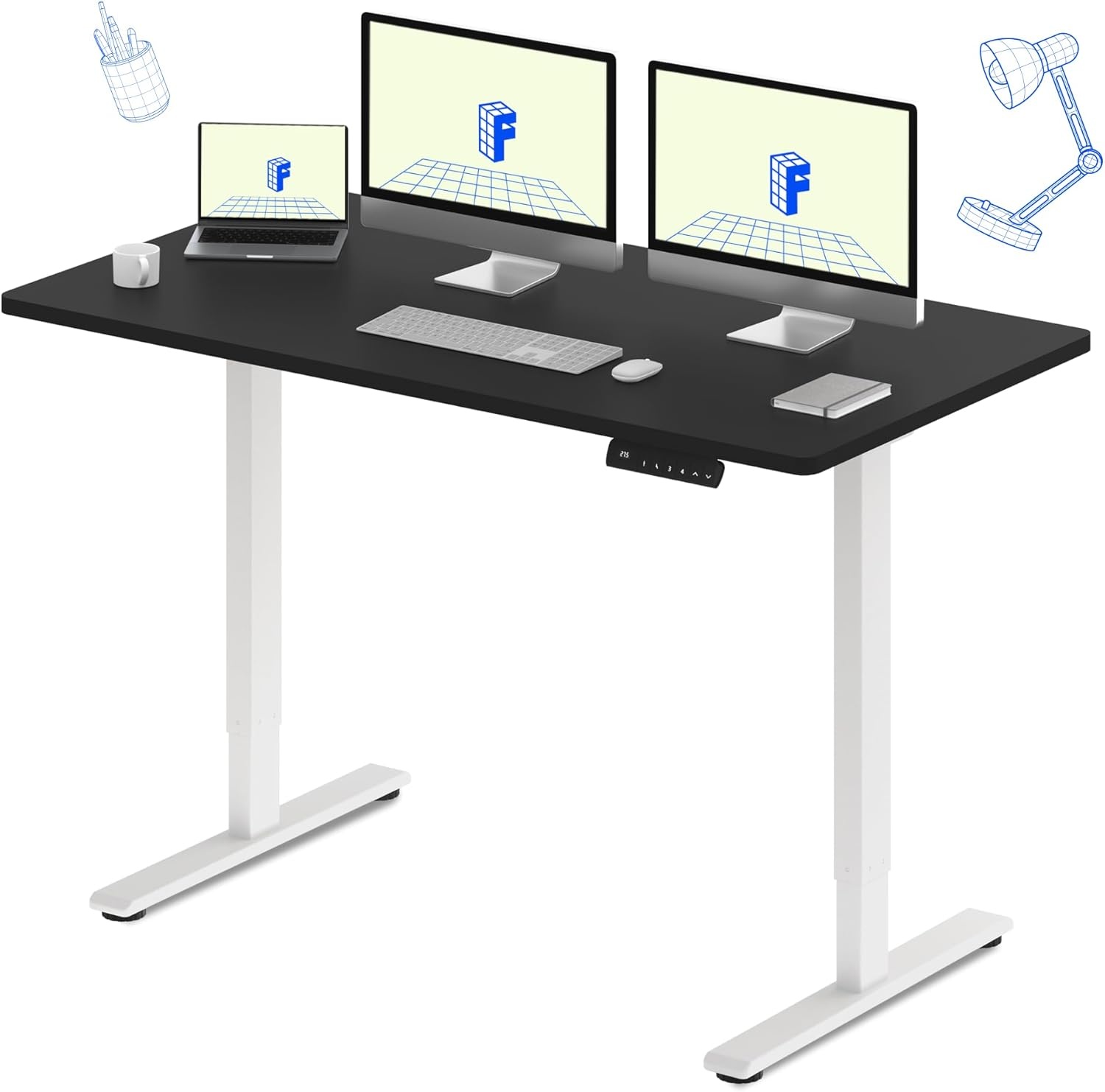 image:imageFLEXISPOT E3 Dual Motor Electric Standing Desk 48 x 24 Sit Stand Up Desk Holds 220 lbs Adjustable Height wMemory Presets OnePiece Black Desktop amp Black Frame Ships in 2 BoxesWhite Frame Black Top