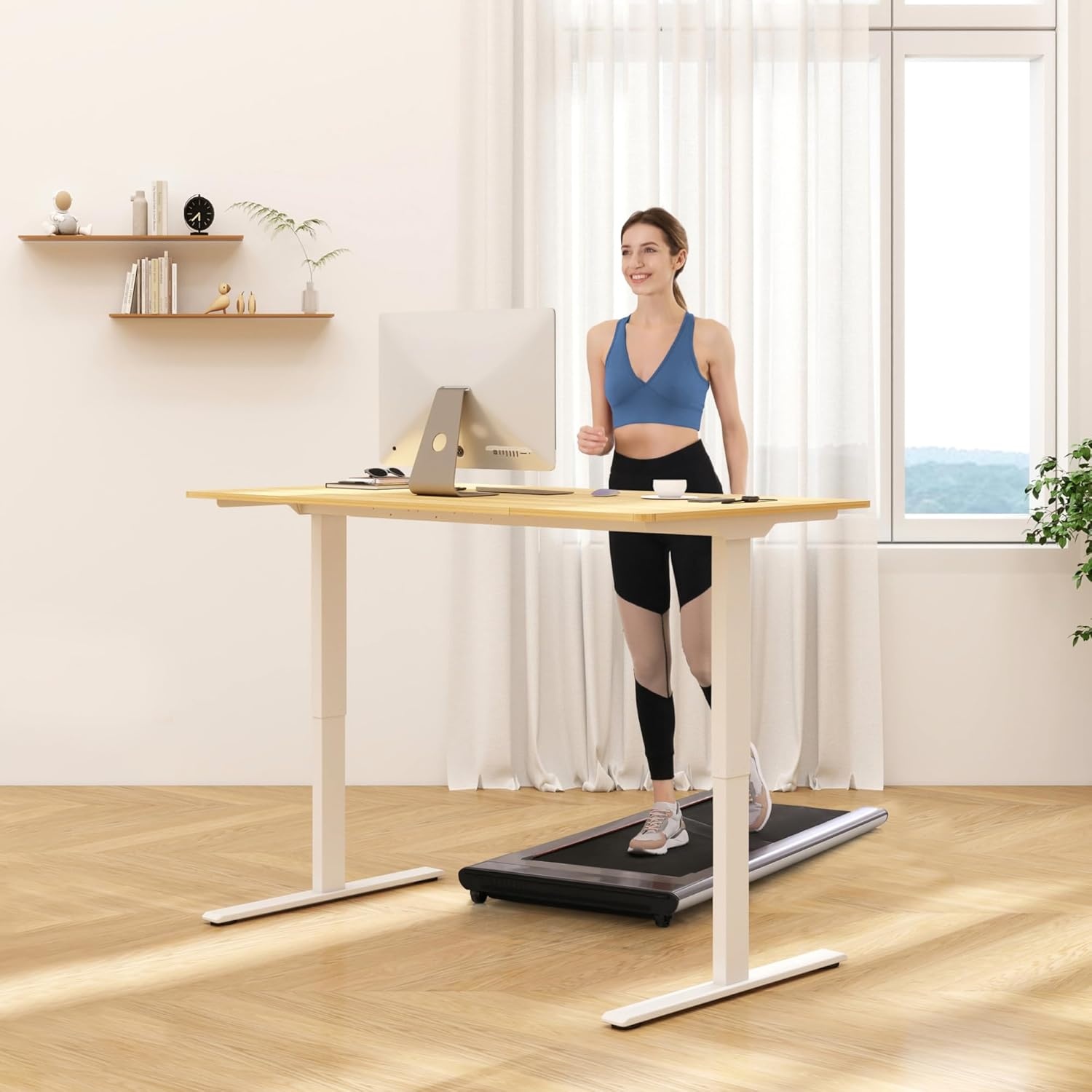 image:imageFLEXISPOT E3 Dual Motor Electric Standing Desk 48 x 24 Sit Stand Up Desk Holds 220 lbs Adjustable Height wMemory Presets OnePiece Black Desktop amp Black Frame Ships in 2 BoxesWhite Frame Maple Top