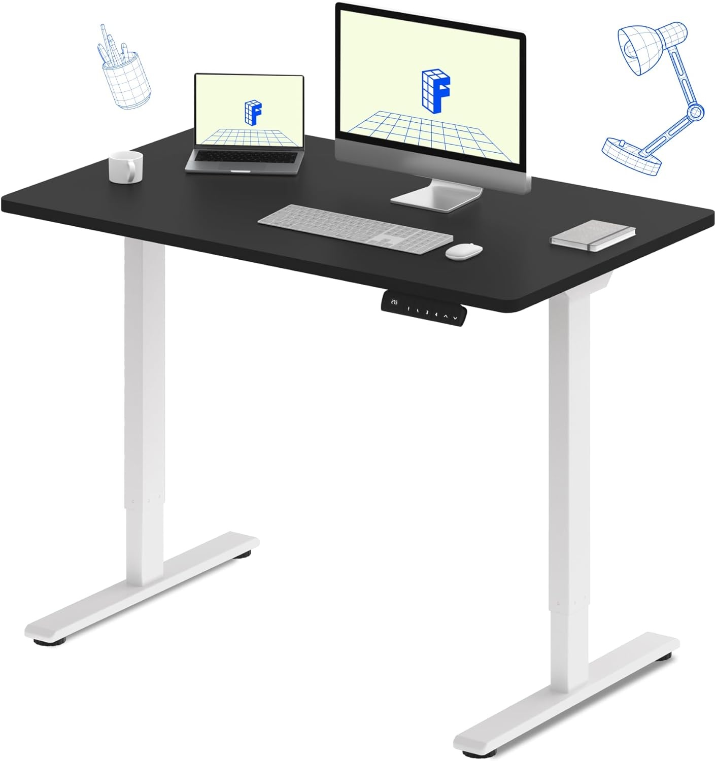 image:imageFLEXISPOT E3 Dual Motor Electric Standing Desk 48 x 24 Sit Stand Up Desk Holds 220 lbs Adjustable Height wMemory Presets OnePiece Black Desktop amp Black Frame Ships in 2 BoxesWhite Frame Black Top
