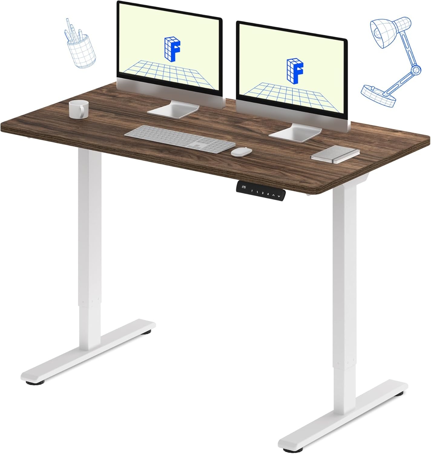 image:imageFLEXISPOT E3 Dual Motor Electric Standing Desk 48 x 24 Sit Stand Up Desk Holds 220 lbs Adjustable Height wMemory Presets OnePiece Black Desktop amp Black Frame Ships in 2 BoxesWhite Frame Brown Wood Grain Top