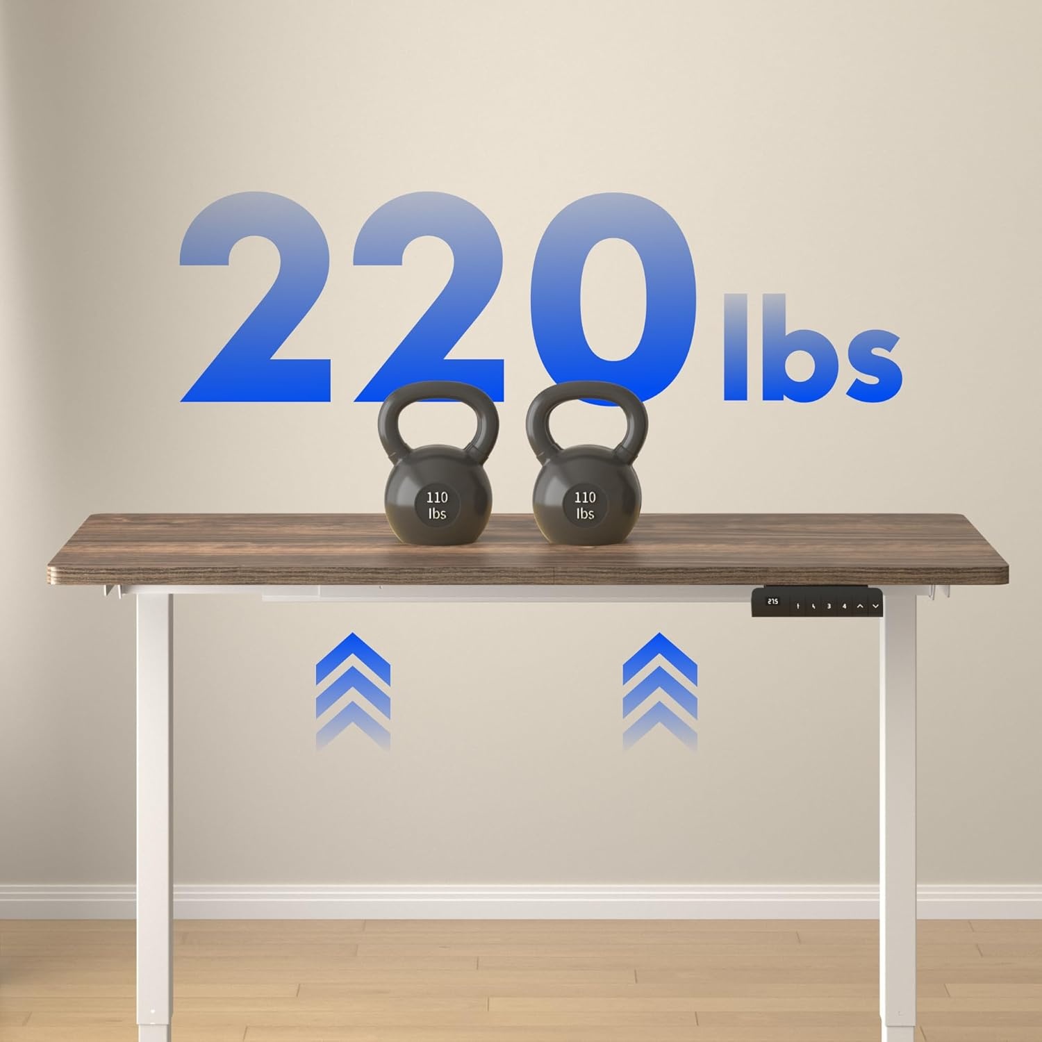 image:imageFLEXISPOT E3 Dual Motor Electric Standing Desk 48 x 24 Sit Stand Up Desk Holds 220 lbs Adjustable Height wMemory Presets OnePiece Black Desktop amp Black Frame Ships in 2 BoxesWhite Frame Brown Wood Grain Top