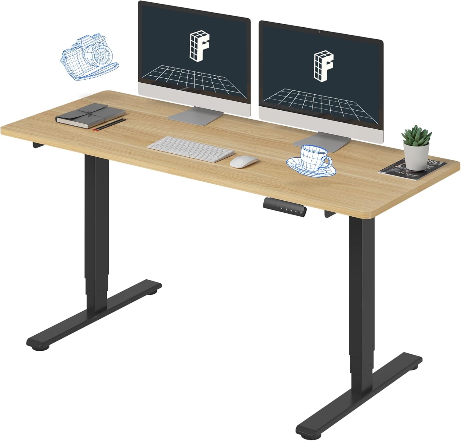 image:imageFLEXISPOT E6 3Stage Dual Motor Electric Standing Desk 55 x 28 Sit Stand Up Desk Holds 220 lbs Adjustable Height wMemory Presets OnePiece Special Walnut Desktop amp Black Frame Ships in 2 BoxesBlack Frame Maple Top