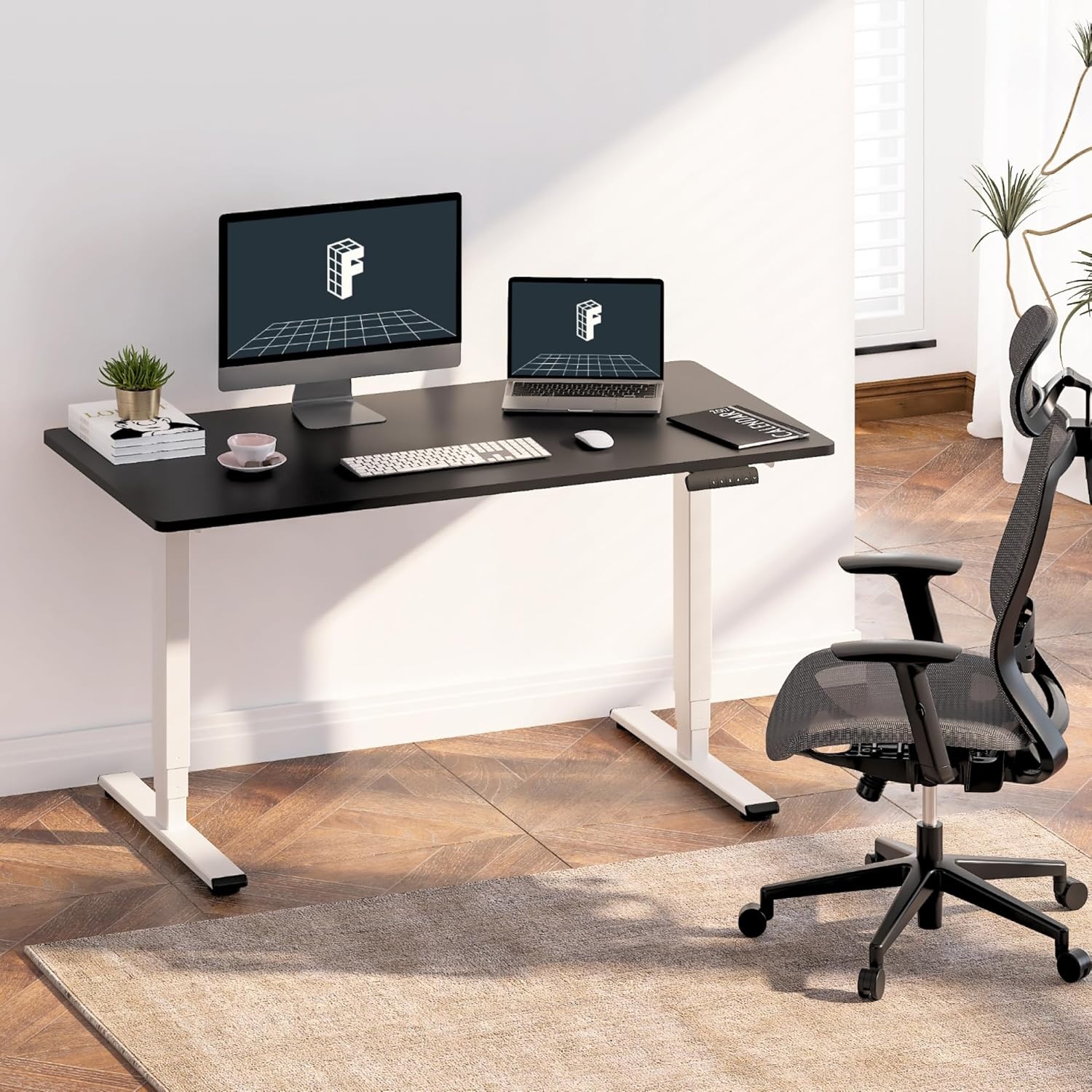 image:imageFLEXISPOT E6 3Stage Dual Motor Electric Standing Desk 55 x 28 Sit Stand Up Desk Holds 220 lbs Adjustable Height wMemory Presets OnePiece Special Walnut Desktop amp Black Frame Ships in 2 BoxesWhite Frame Black Top
