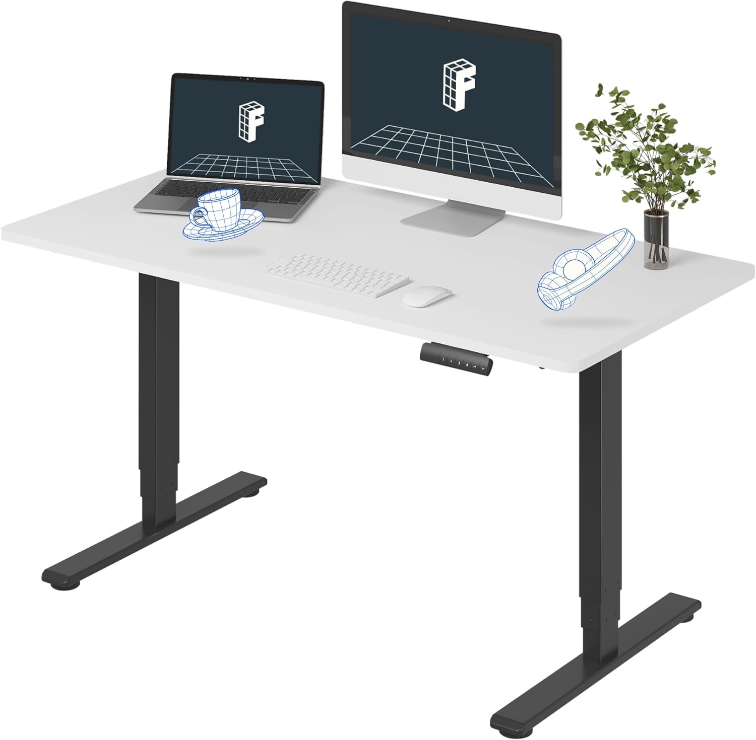 image:imageFLEXISPOT E6 3Stage Dual Motor Electric Standing Desk 55 x 28 Sit Stand Up Desk Holds 220 lbs Adjustable Height wMemory Presets OnePiece Special Walnut Desktop amp Black Frame Ships in 2 BoxesBlack Frame White Top