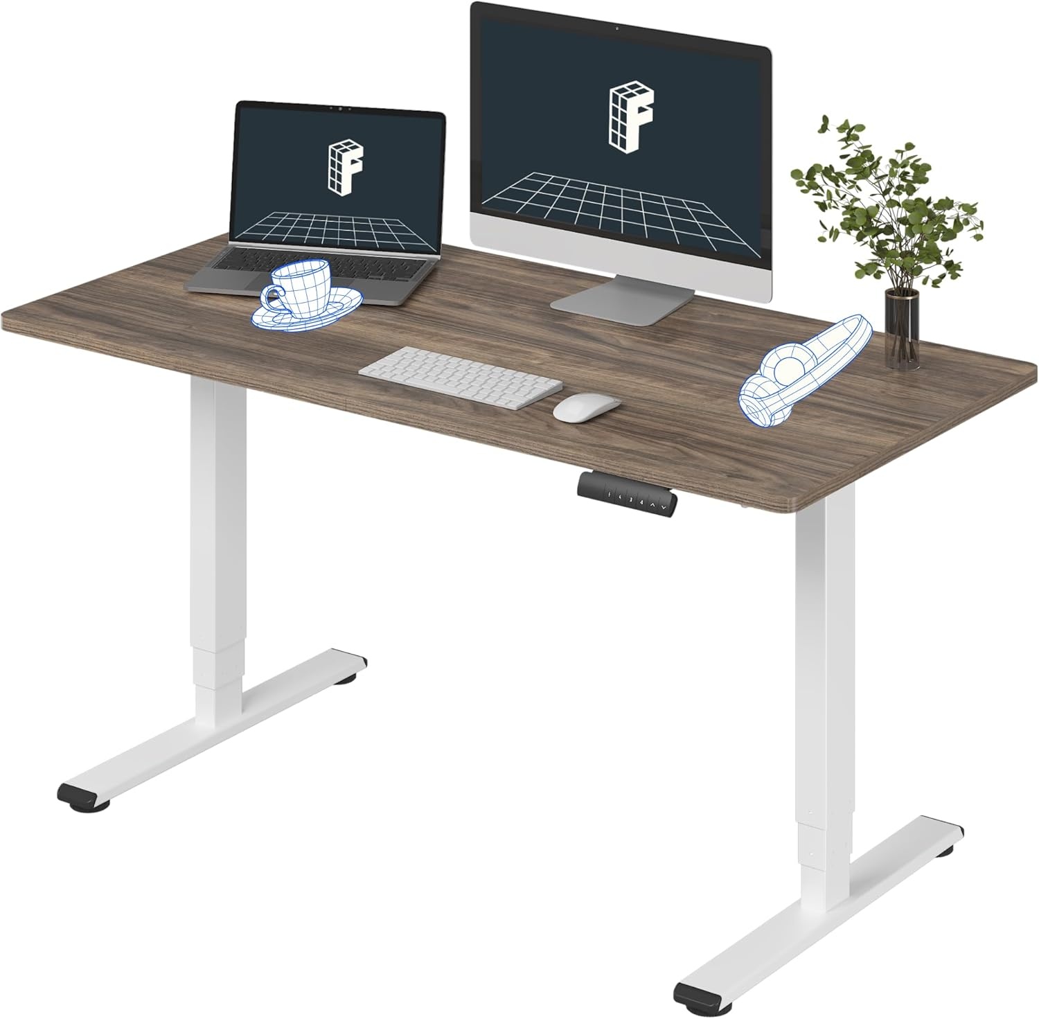 image:imageFLEXISPOT E6 3Stage Dual Motor Electric Standing Desk 55 x 28 Sit Stand Up Desk Holds 220 lbs Adjustable Height wMemory Presets OnePiece Special Walnut Desktop amp Black Frame Ships in 2 BoxesWhite Frame Brown Wood Top