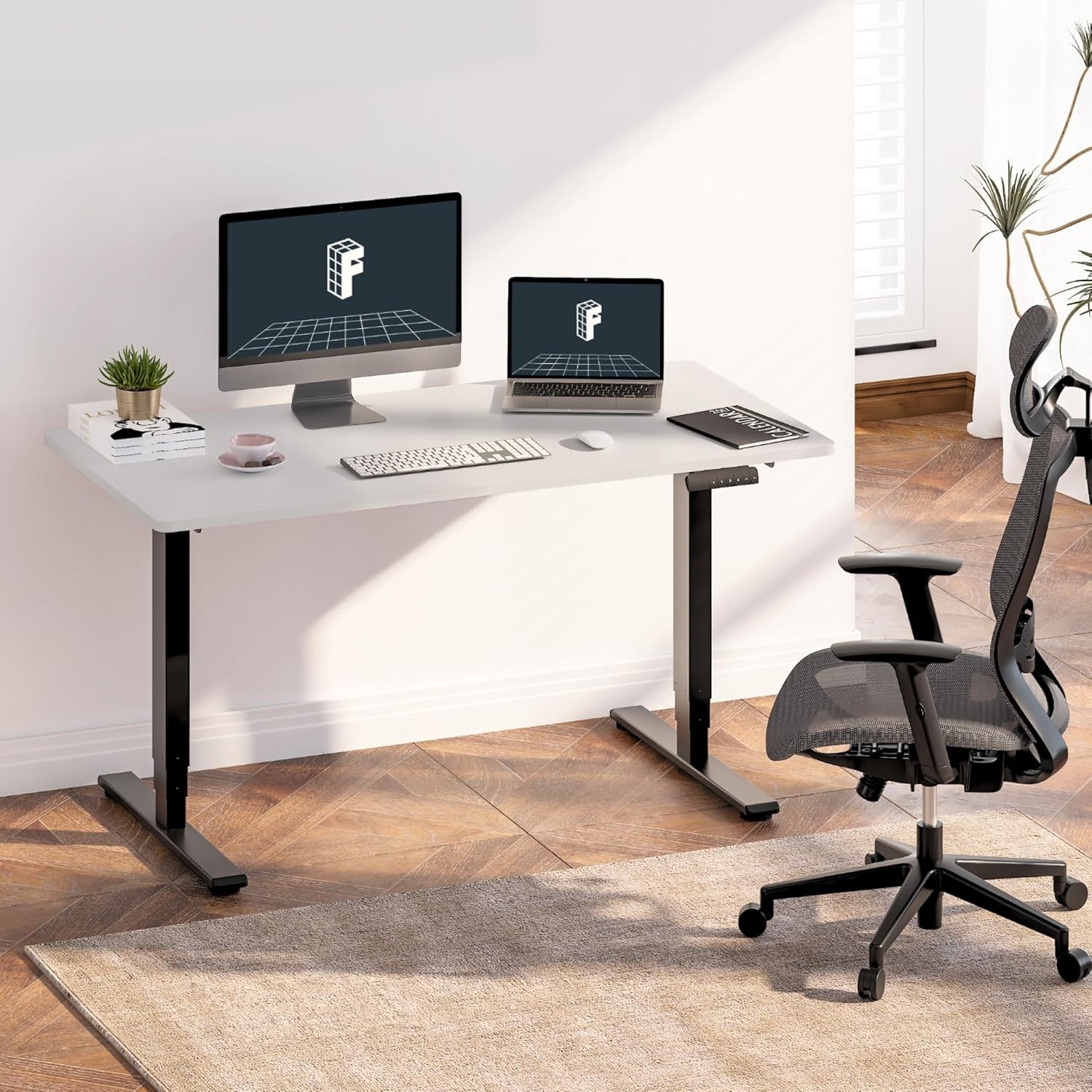 image:imageFLEXISPOT E6 3Stage Dual Motor Electric Standing Desk 55 x 28 Sit Stand Up Desk Holds 220 lbs Adjustable Height wMemory Presets OnePiece Special Walnut Desktop amp Black Frame Ships in 2 BoxesBlack Frame White Top