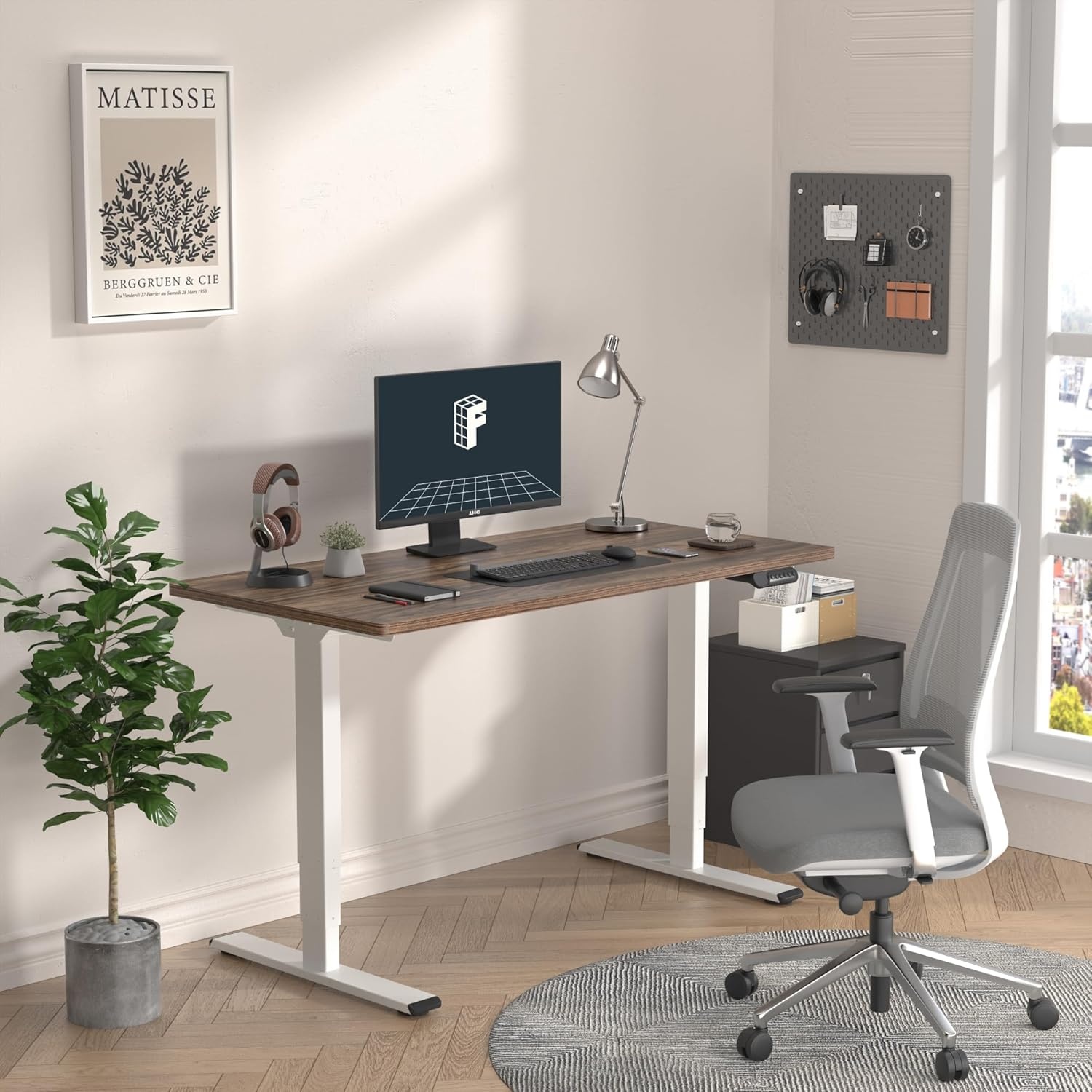 image:imageFLEXISPOT E6 3Stage Dual Motor Electric Standing Desk 55 x 28 Sit Stand Up Desk Holds 220 lbs Adjustable Height wMemory Presets OnePiece Special Walnut Desktop amp Black Frame Ships in 2 BoxesWhite Frame Brown Wood Top