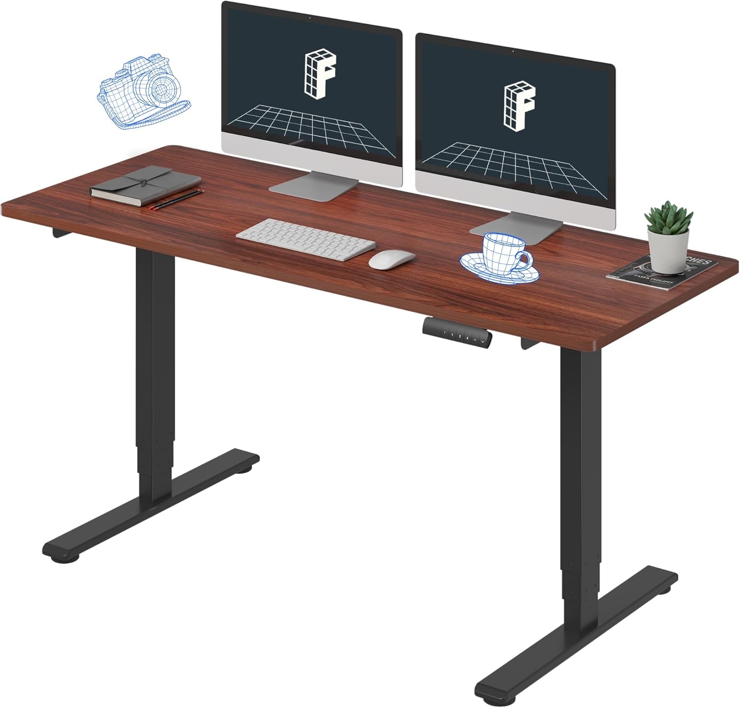 image:imageFLEXISPOT E6 3Stage Dual Motor Electric Standing Desk 55 x 28 Sit Stand Up Desk Holds 220 lbs Adjustable Height wMemory Presets OnePiece Special Walnut Desktop amp Black Frame Ships in 2 BoxesBlack Frame Mahogany Top