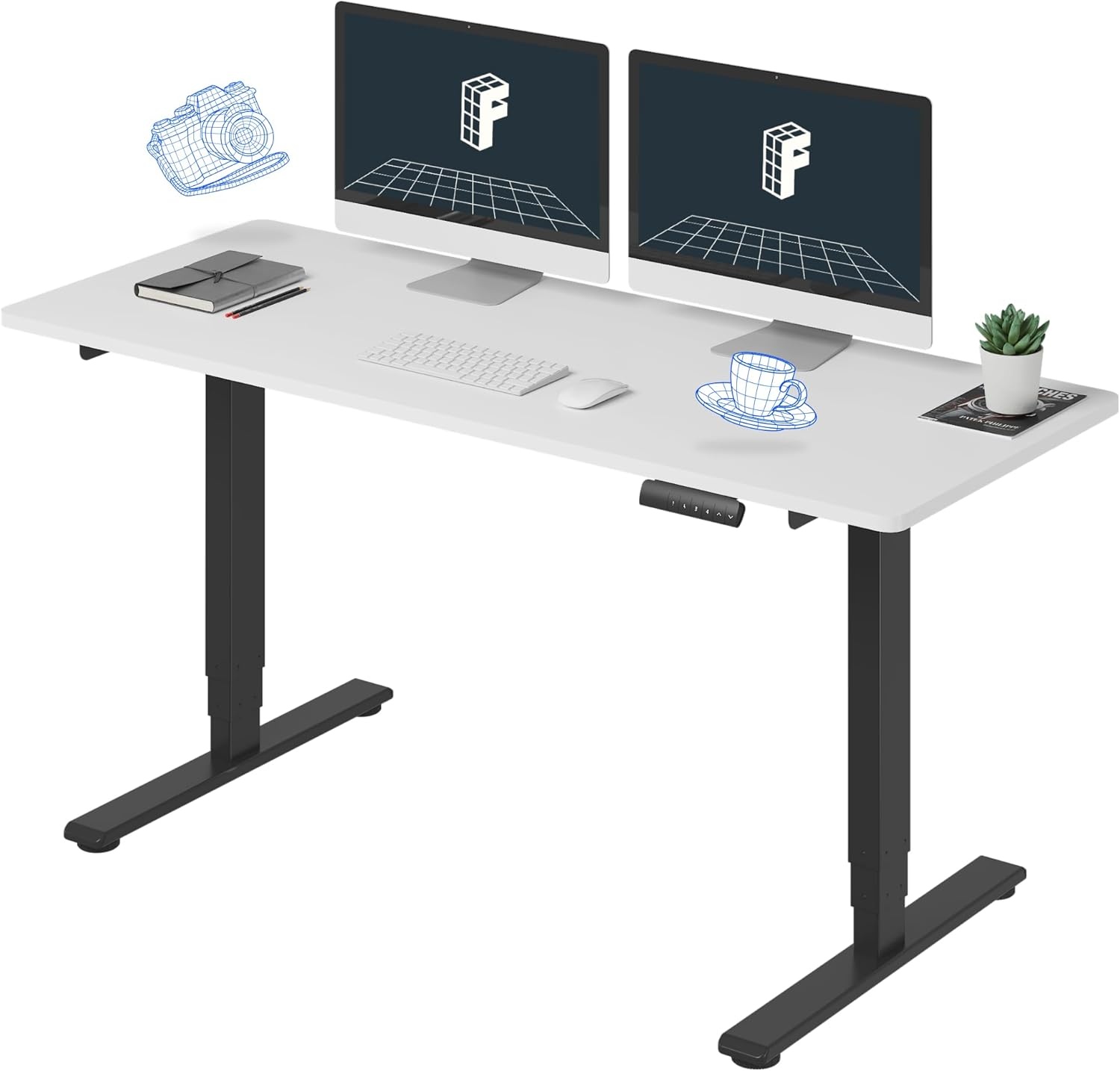 image:imageFLEXISPOT E6 3Stage Dual Motor Electric Standing Desk 55 x 28 Sit Stand Up Desk Holds 220 lbs Adjustable Height wMemory Presets OnePiece Special Walnut Desktop amp Black Frame Ships in 2 BoxesBlack Frame White Top