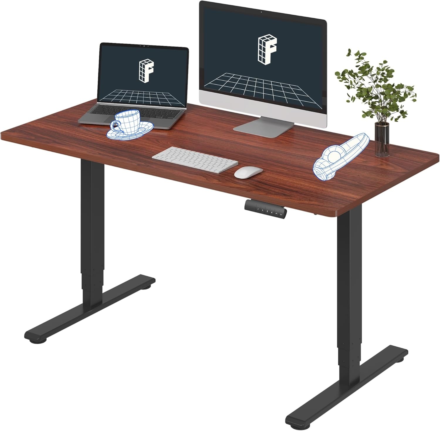 image:imageFLEXISPOT E6 3Stage Dual Motor Electric Standing Desk 55 x 28 Sit Stand Up Desk Holds 220 lbs Adjustable Height wMemory Presets OnePiece Special Walnut Desktop amp Black Frame Ships in 2 BoxesBlack Frame Mahogany Top
