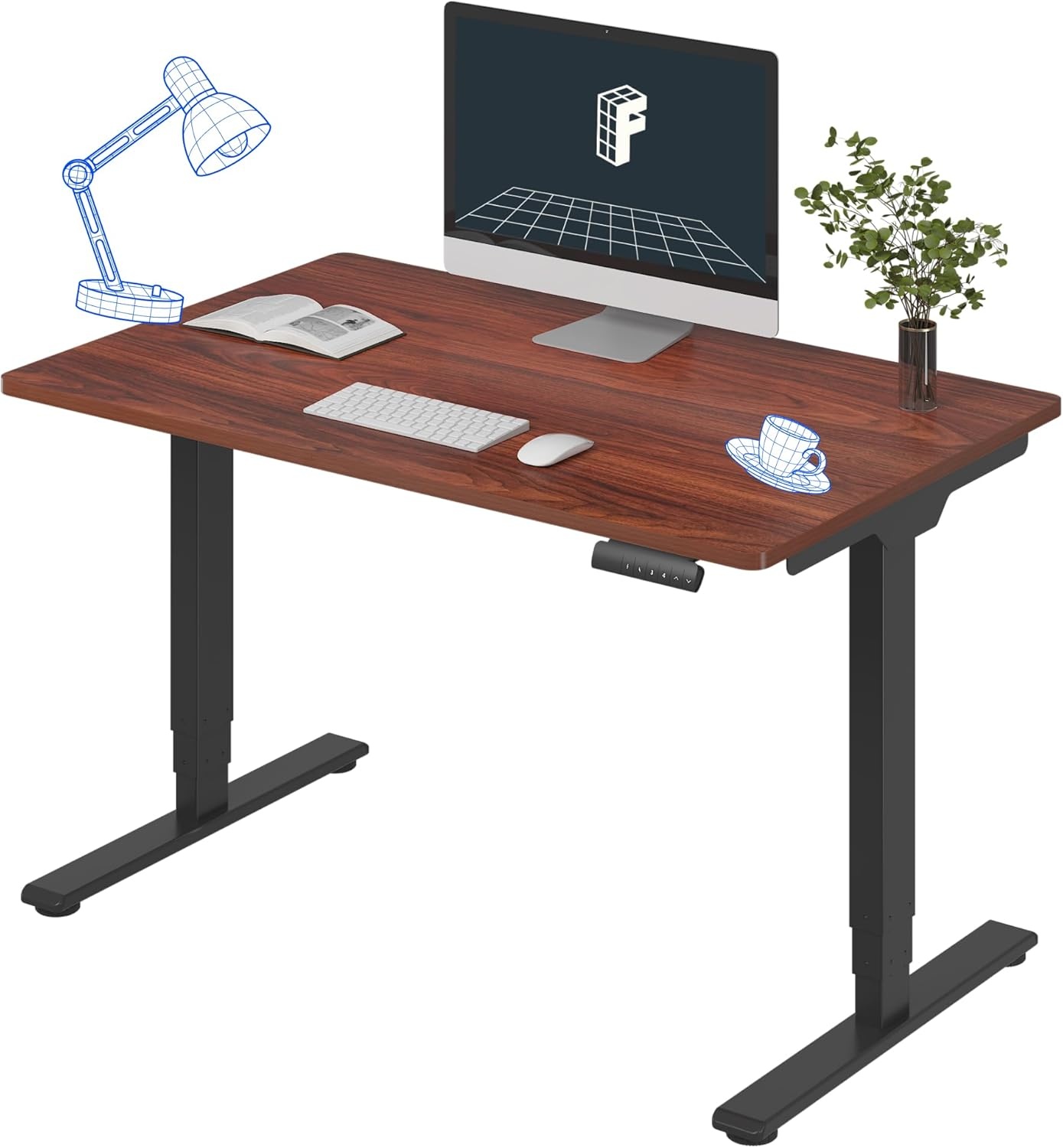 image:imageFLEXISPOT E6 3Stage Dual Motor Electric Standing Desk 55 x 28 Sit Stand Up Desk Holds 220 lbs Adjustable Height wMemory Presets OnePiece Special Walnut Desktop amp Black Frame Ships in 2 BoxesBlack Frame Mahogany Top