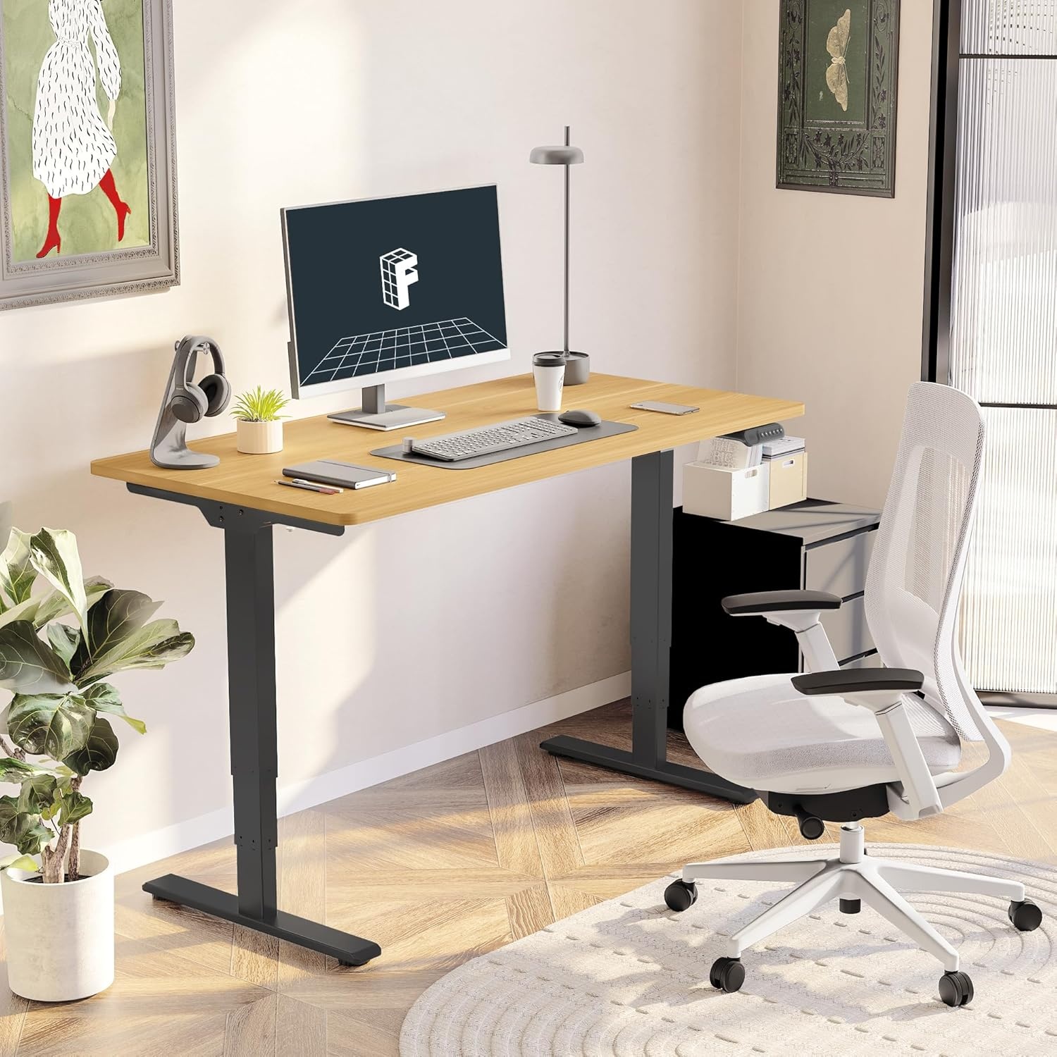 image:imageFLEXISPOT E6 3Stage Dual Motor Electric Standing Desk 55 x 28 Sit Stand Up Desk Holds 220 lbs Adjustable Height wMemory Presets OnePiece Special Walnut Desktop amp Black Frame Ships in 2 BoxesBlack Frame Maple Top