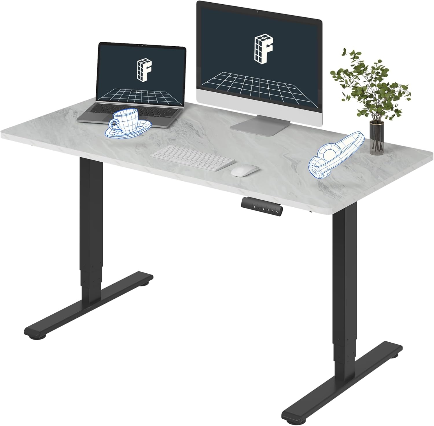 image:imageFLEXISPOT E6 3Stage Dual Motor Electric Standing Desk 55 x 28 Sit Stand Up Desk Holds 220 lbs Adjustable Height wMemory Presets OnePiece Special Walnut Desktop amp Black Frame Ships in 2 BoxesBlack Frame Marble Grey Top