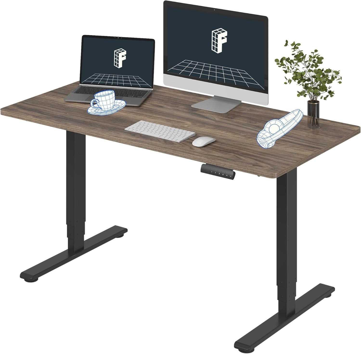 image:imageFLEXISPOT E6 3Stage Dual Motor Electric Standing Desk 55 x 28 Sit Stand Up Desk Holds 220 lbs Adjustable Height wMemory Presets OnePiece Special Walnut Desktop amp Black Frame Ships in 2 BoxesBlack Frame Brown Wood Top