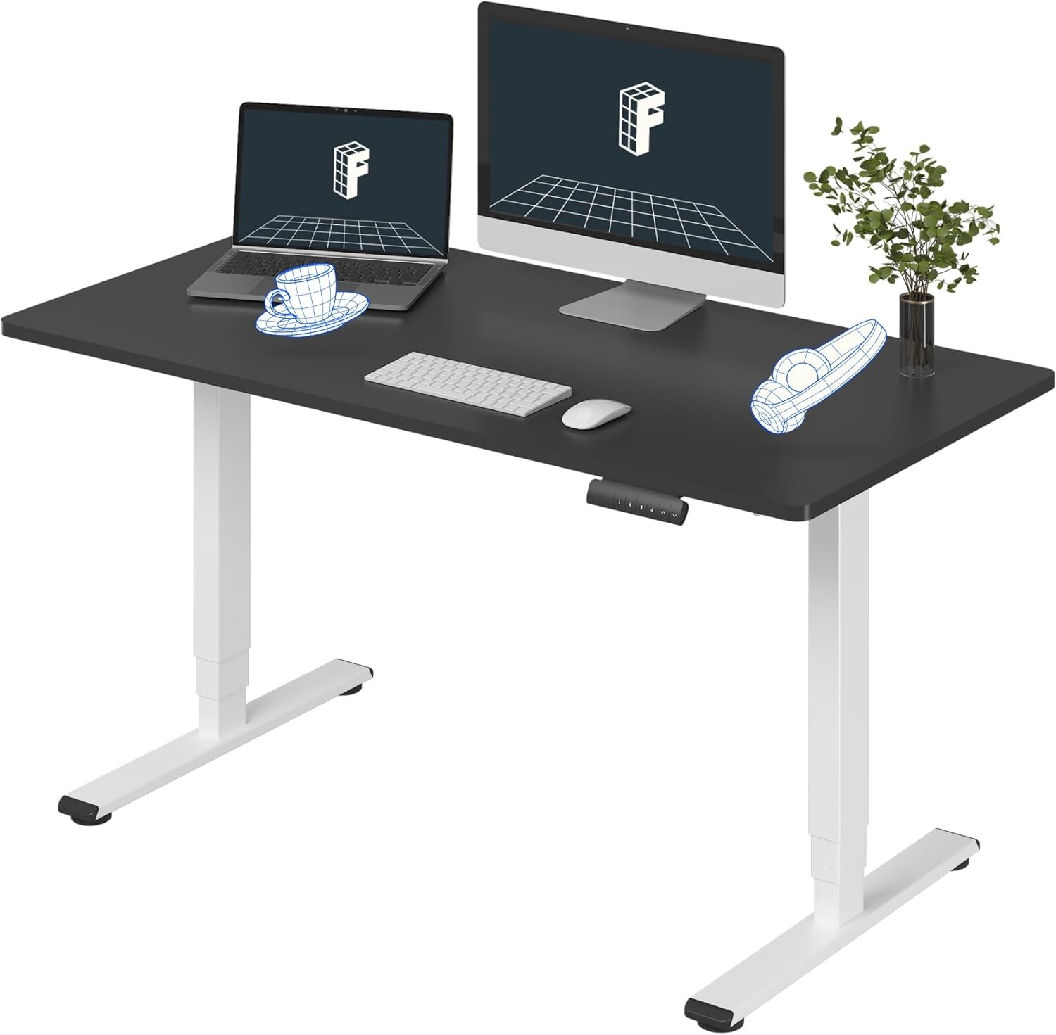 image:imageFLEXISPOT E6 3Stage Dual Motor Electric Standing Desk 55 x 28 Sit Stand Up Desk Holds 220 lbs Adjustable Height wMemory Presets OnePiece Special Walnut Desktop amp Black Frame Ships in 2 BoxesWhite Frame Black Top