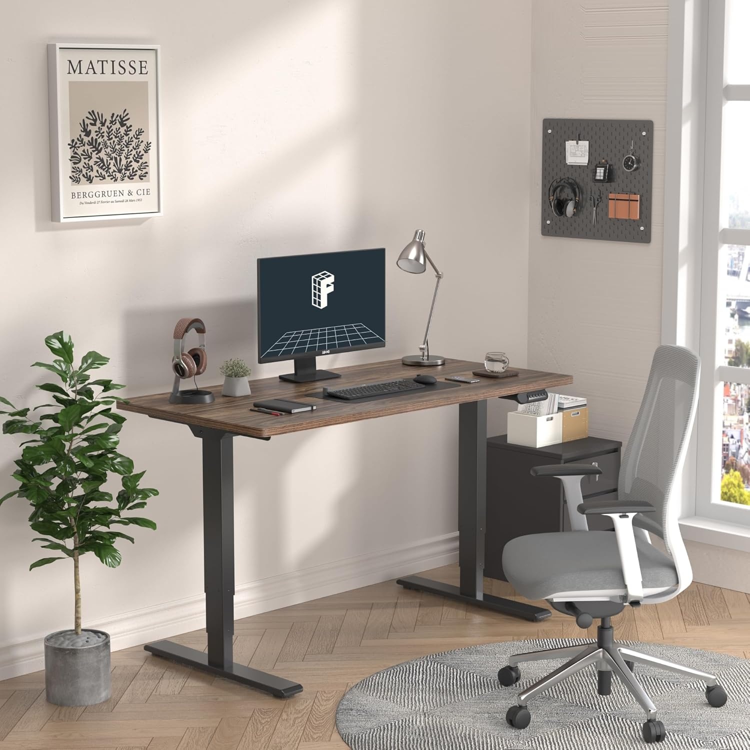 image:imageFLEXISPOT E6 3Stage Dual Motor Electric Standing Desk 55 x 28 Sit Stand Up Desk Holds 220 lbs Adjustable Height wMemory Presets OnePiece Special Walnut Desktop amp Black Frame Ships in 2 BoxesBlack Frame Brown Wood Top