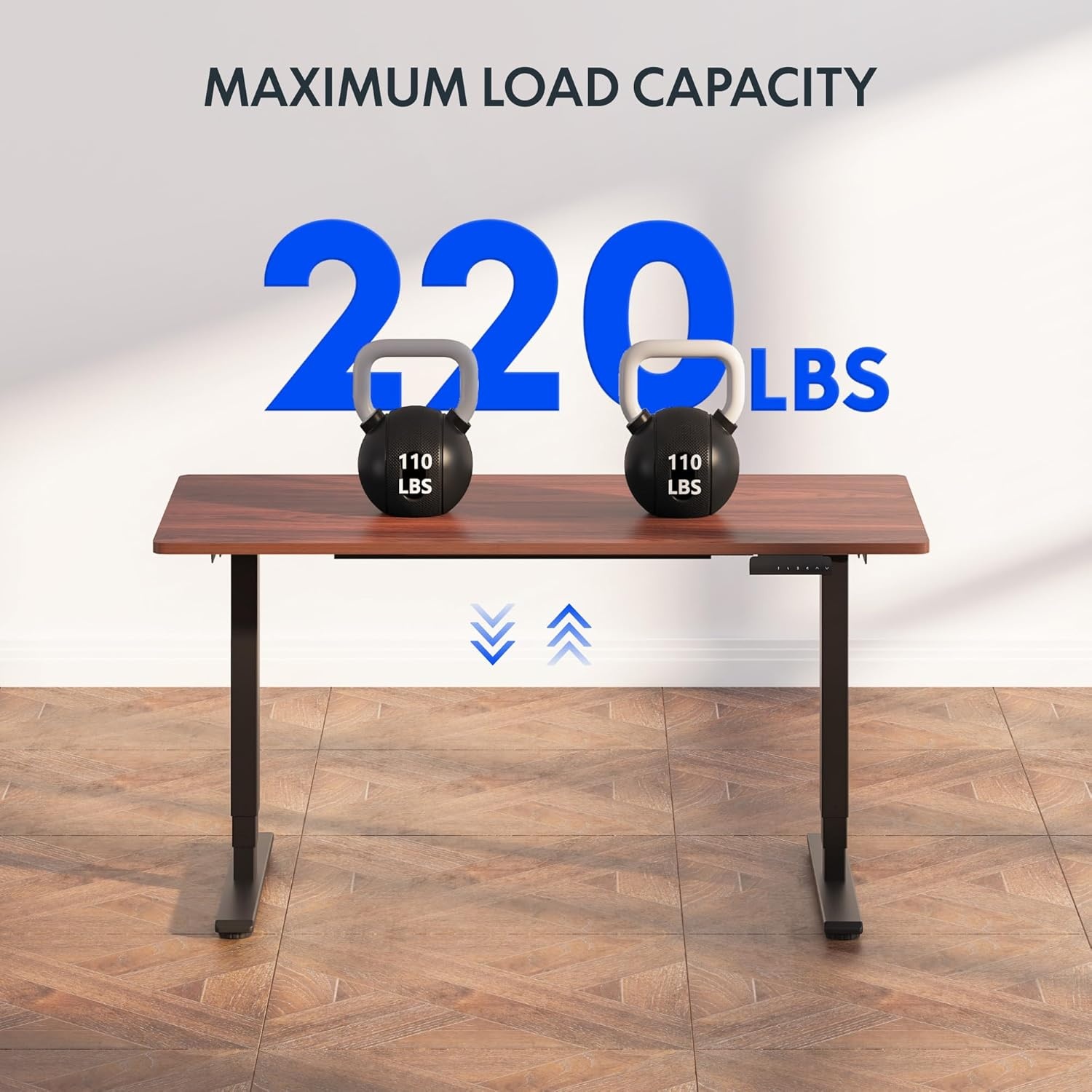image:imageFLEXISPOT E6 3Stage Dual Motor Electric Standing Desk 55 x 28 Sit Stand Up Desk Holds 220 lbs Adjustable Height wMemory Presets OnePiece Special Walnut Desktop amp Black Frame Ships in 2 BoxesBlack Frame Mahogany Top