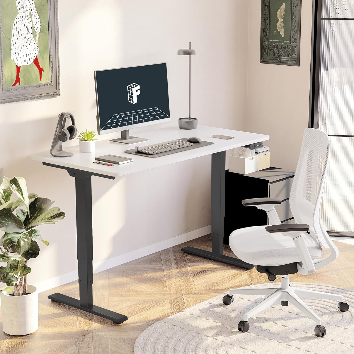 image:imageFLEXISPOT E6 3Stage Dual Motor Electric Standing Desk 55 x 28 Sit Stand Up Desk Holds 220 lbs Adjustable Height wMemory Presets OnePiece Special Walnut Desktop amp Black Frame Ships in 2 BoxesBlack Frame White Top