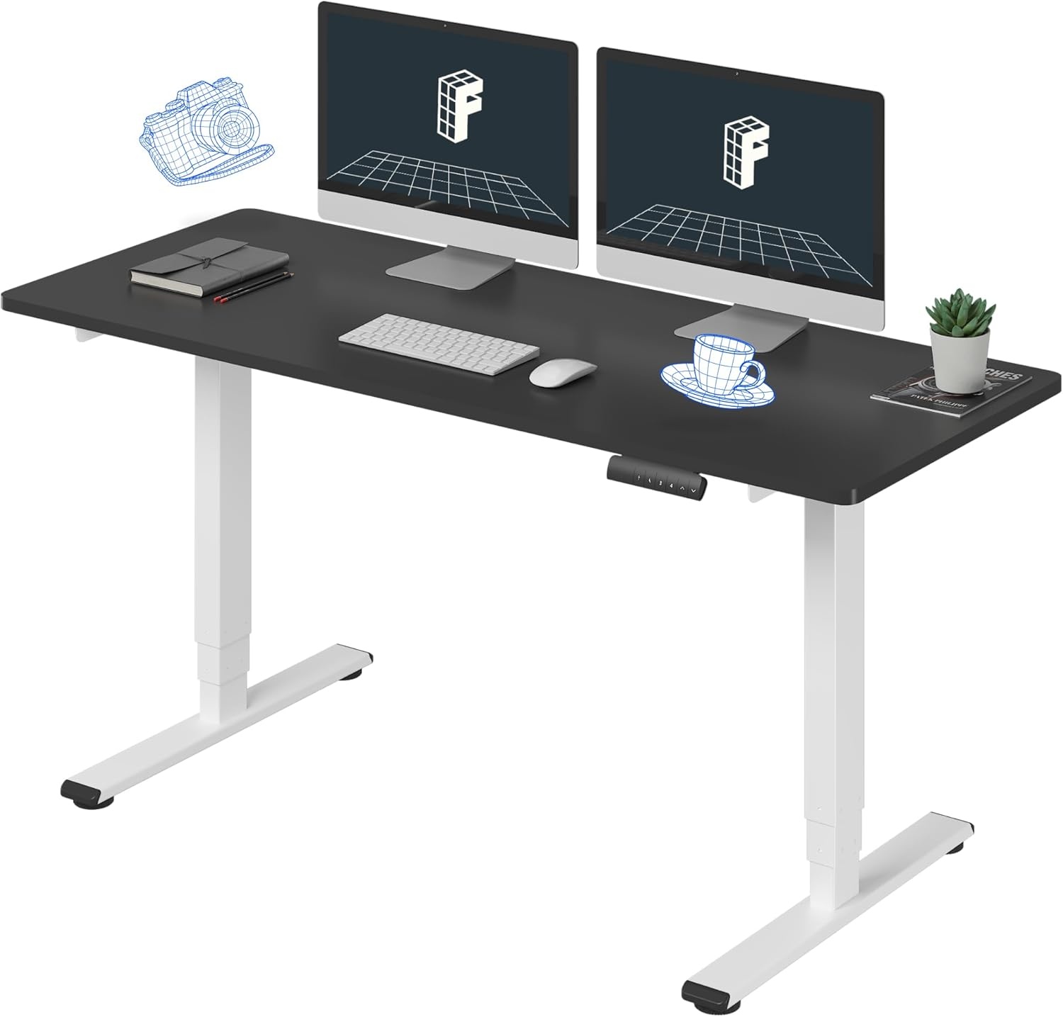 image:imageFLEXISPOT E6 3Stage Dual Motor Electric Standing Desk 55 x 28 Sit Stand Up Desk Holds 220 lbs Adjustable Height wMemory Presets OnePiece Special Walnut Desktop amp Black Frame Ships in 2 BoxesWhite Frame Black Top