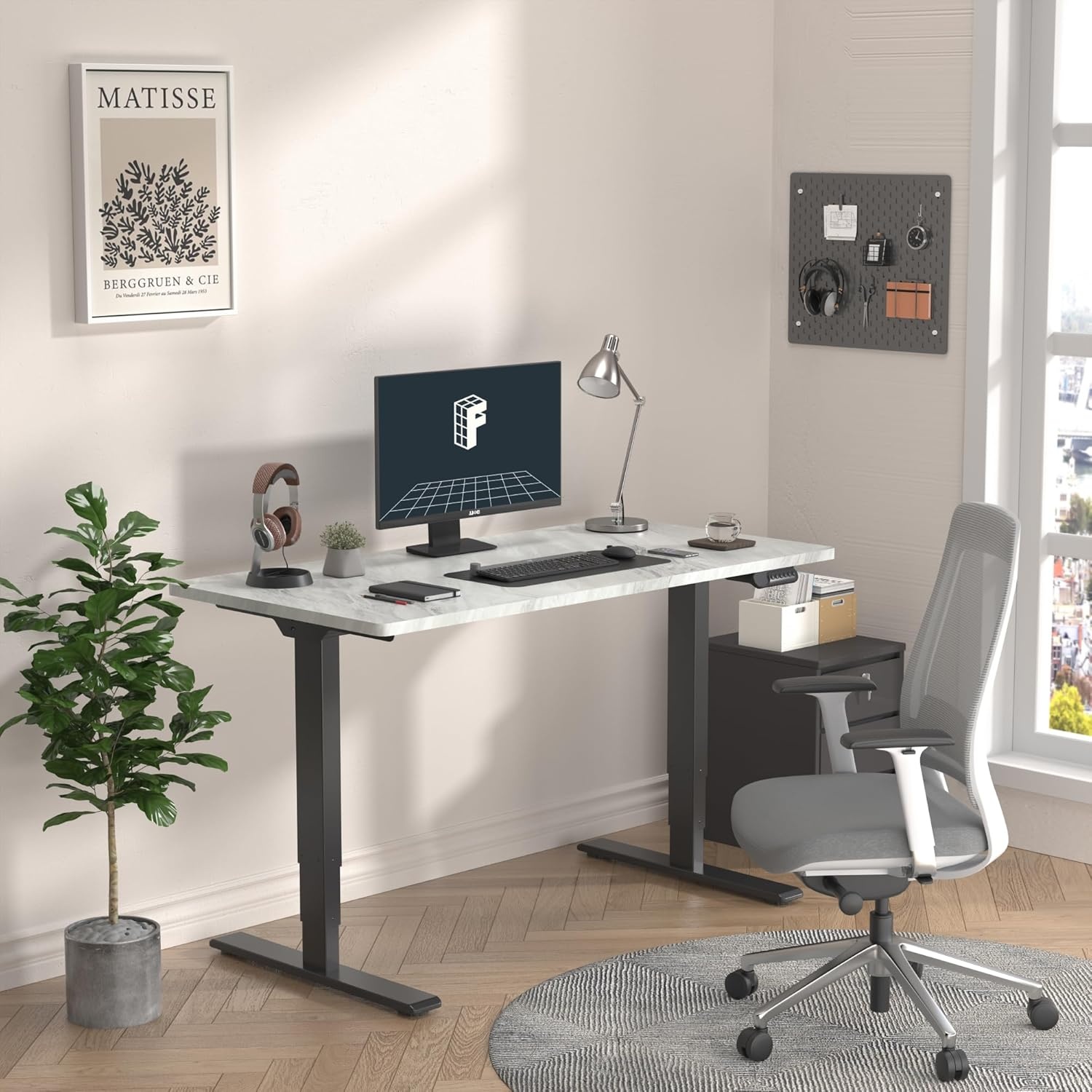 image:imageFLEXISPOT E6 3Stage Dual Motor Electric Standing Desk 55 x 28 Sit Stand Up Desk Holds 220 lbs Adjustable Height wMemory Presets OnePiece Special Walnut Desktop amp Black Frame Ships in 2 BoxesBlack Frame Marble Grey Top