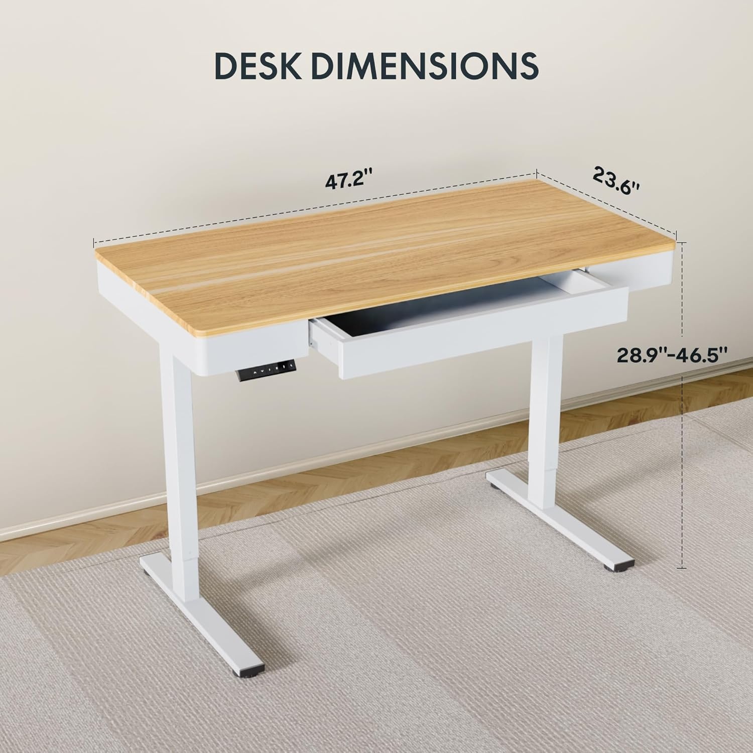 image:imageFLEXISPOT Q8 55 Bamboo Standing Desk Dual Motor 3 Stages Adjustable Height Electric Computer Workstation wWireless Charging Drawer Quick Install 220lbs Capacity Bamboo Tabletop White FrameMaple