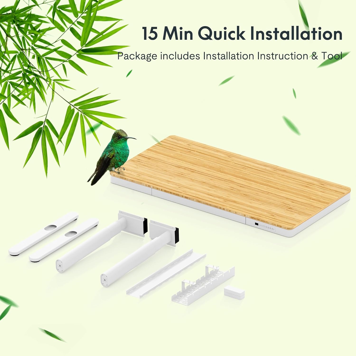 image:imageFLEXISPOT Q8 55 Bamboo Standing Desk Dual Motor 3 Stages Adjustable Height Electric Computer Workstation wWireless Charging Drawer Quick Install 220lbs Capacity Bamboo Tabletop White FrameBambooWhite