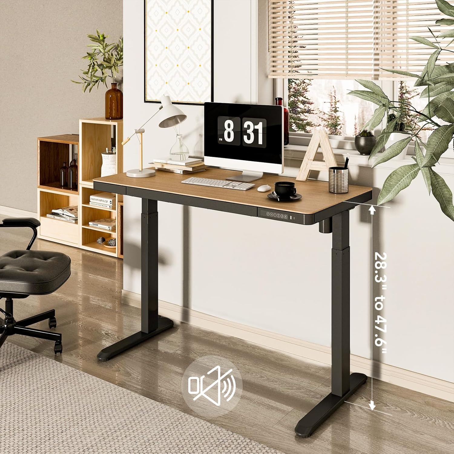image:imageFLEXISPOT Q8 55 Bamboo Standing Desk Dual Motor 3 Stages Adjustable Height Electric Computer Workstation wWireless Charging Drawer Quick Install 220lbs Capacity Bamboo Tabletop White FrameNaturalBlack