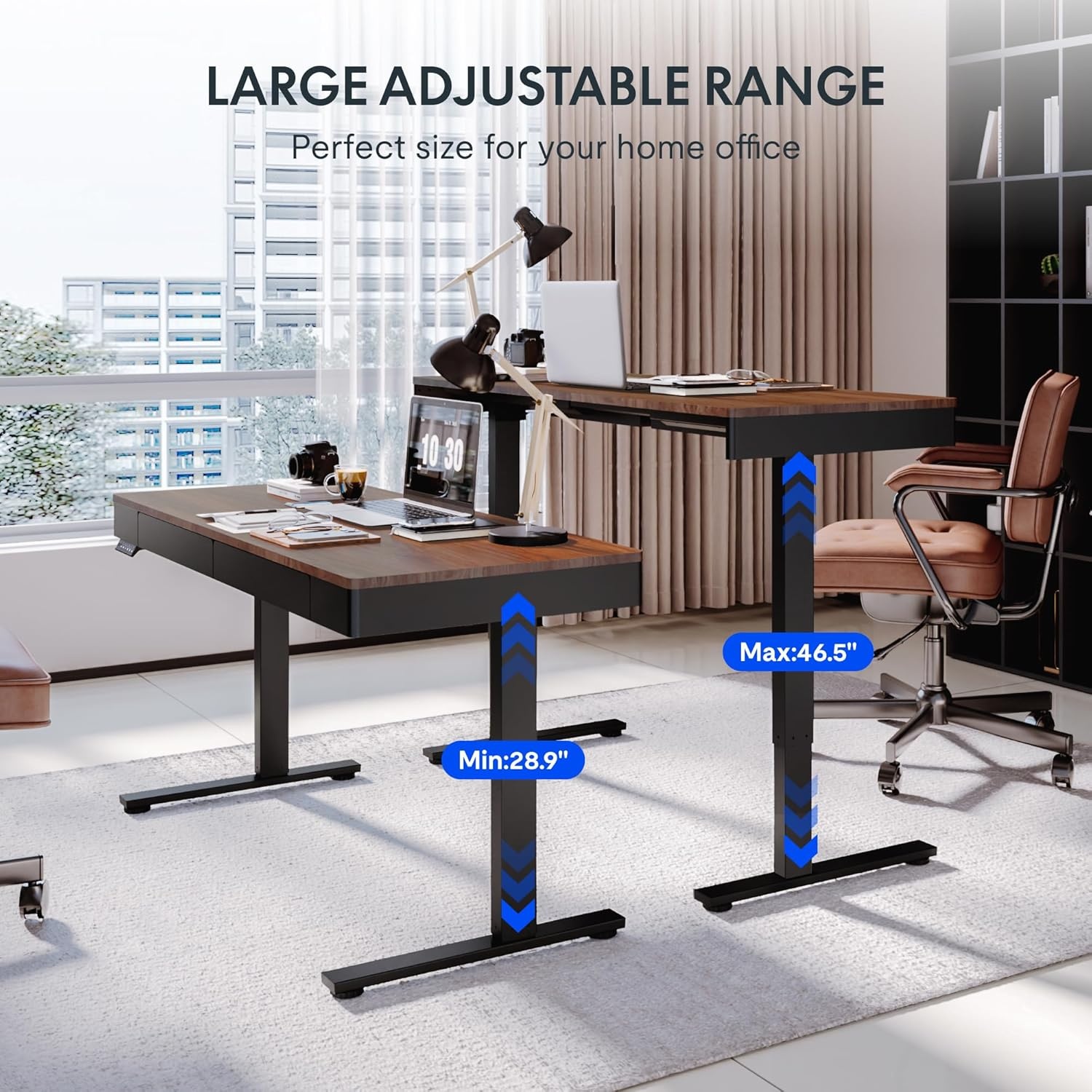 image:imageFLEXISPOT Q8 55 Bamboo Standing Desk Dual Motor 3 Stages Adjustable Height Electric Computer Workstation wWireless Charging Drawer Quick Install 220lbs Capacity Bamboo Tabletop White FrameDark Walnut