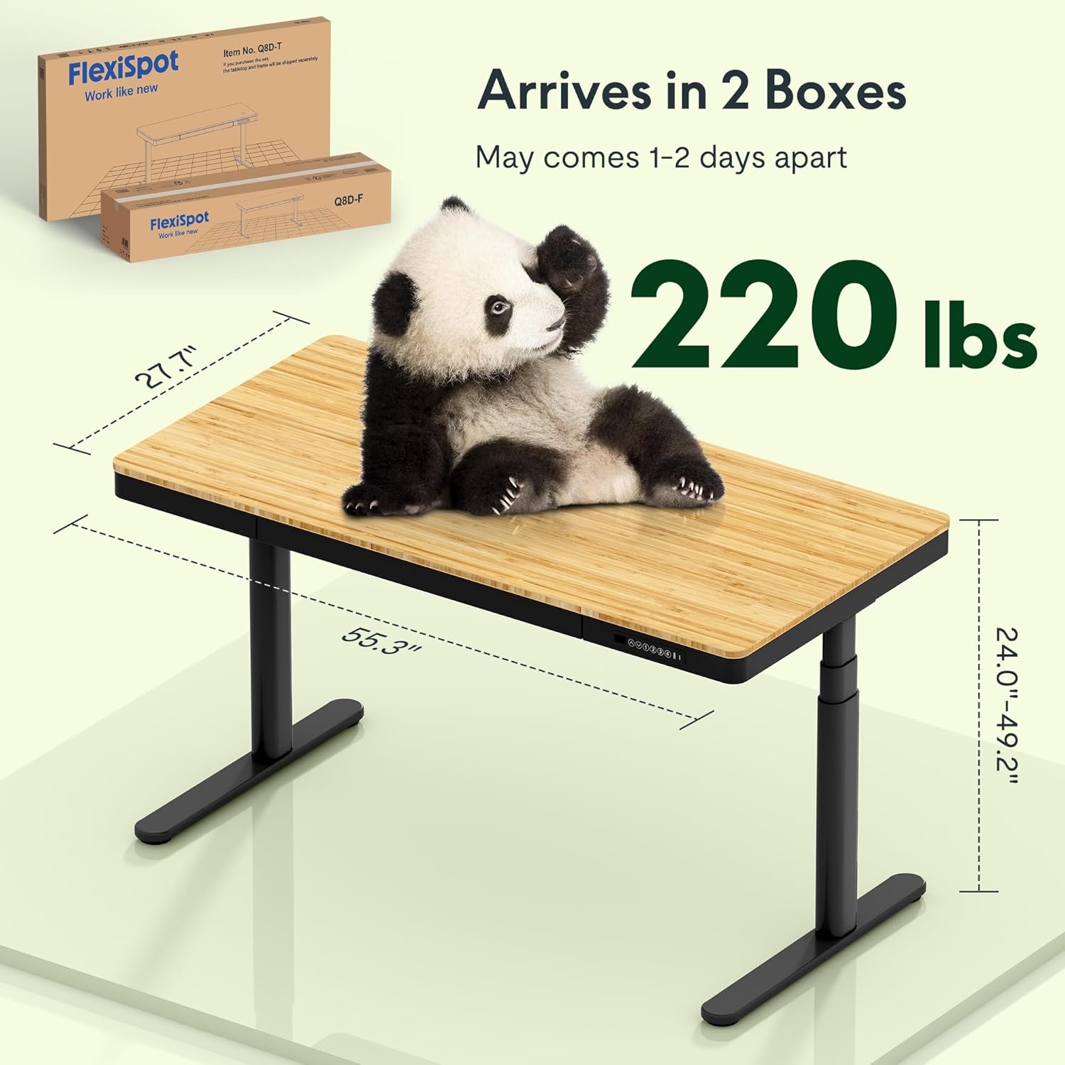 image:imageFLEXISPOT Q8 55 Bamboo Standing Desk Dual Motor 3 Stages Adjustable Height Electric Computer Workstation wWireless Charging Drawer Quick Install 220lbs Capacity Bamboo Tabletop White FrameBambooBlack