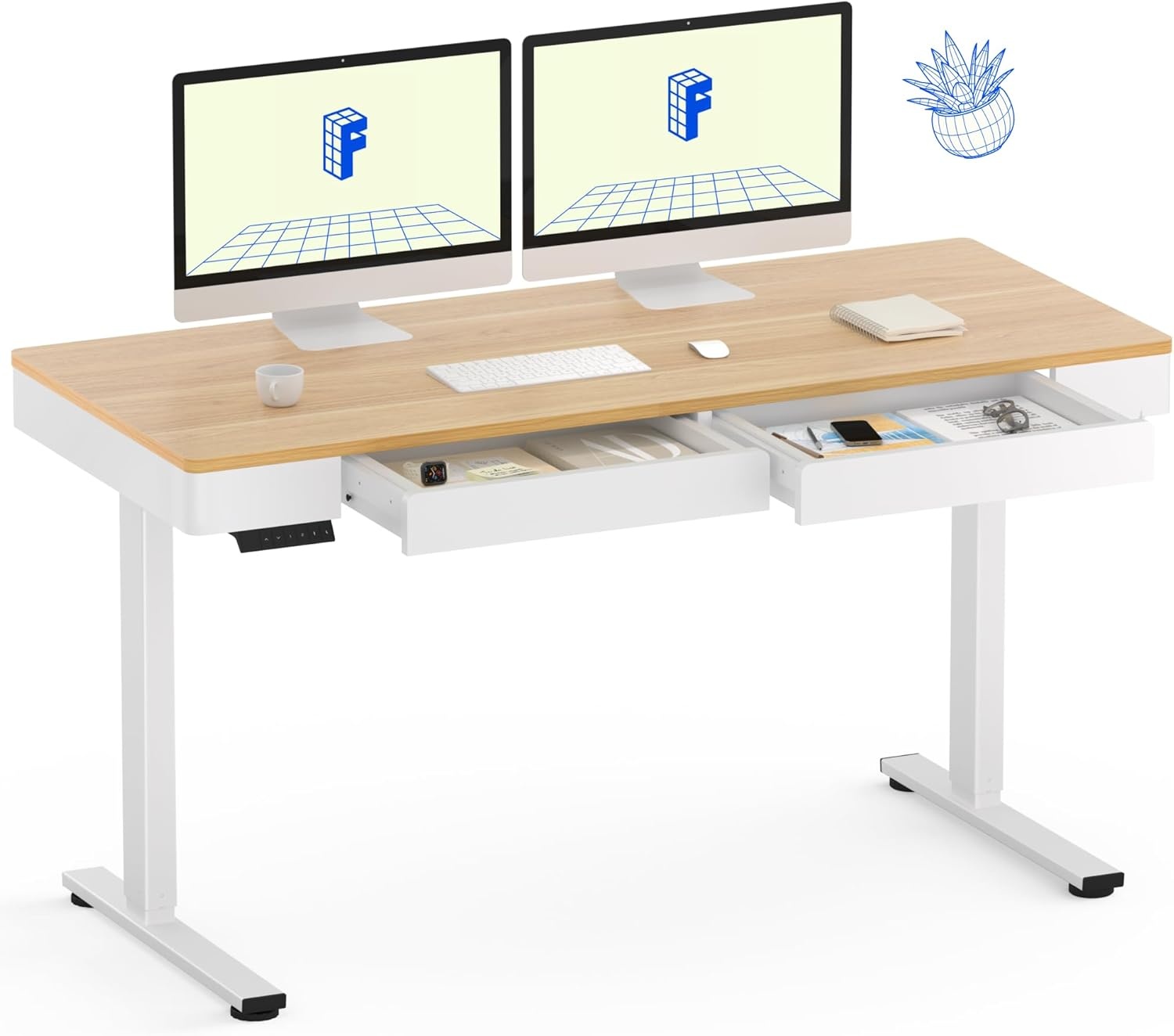 image:imageFLEXISPOT Q8 55 Bamboo Standing Desk Dual Motor 3 Stages Adjustable Height Electric Computer Workstation wWireless Charging Drawer Quick Install 220lbs Capacity Bamboo Tabletop White FrameMaple