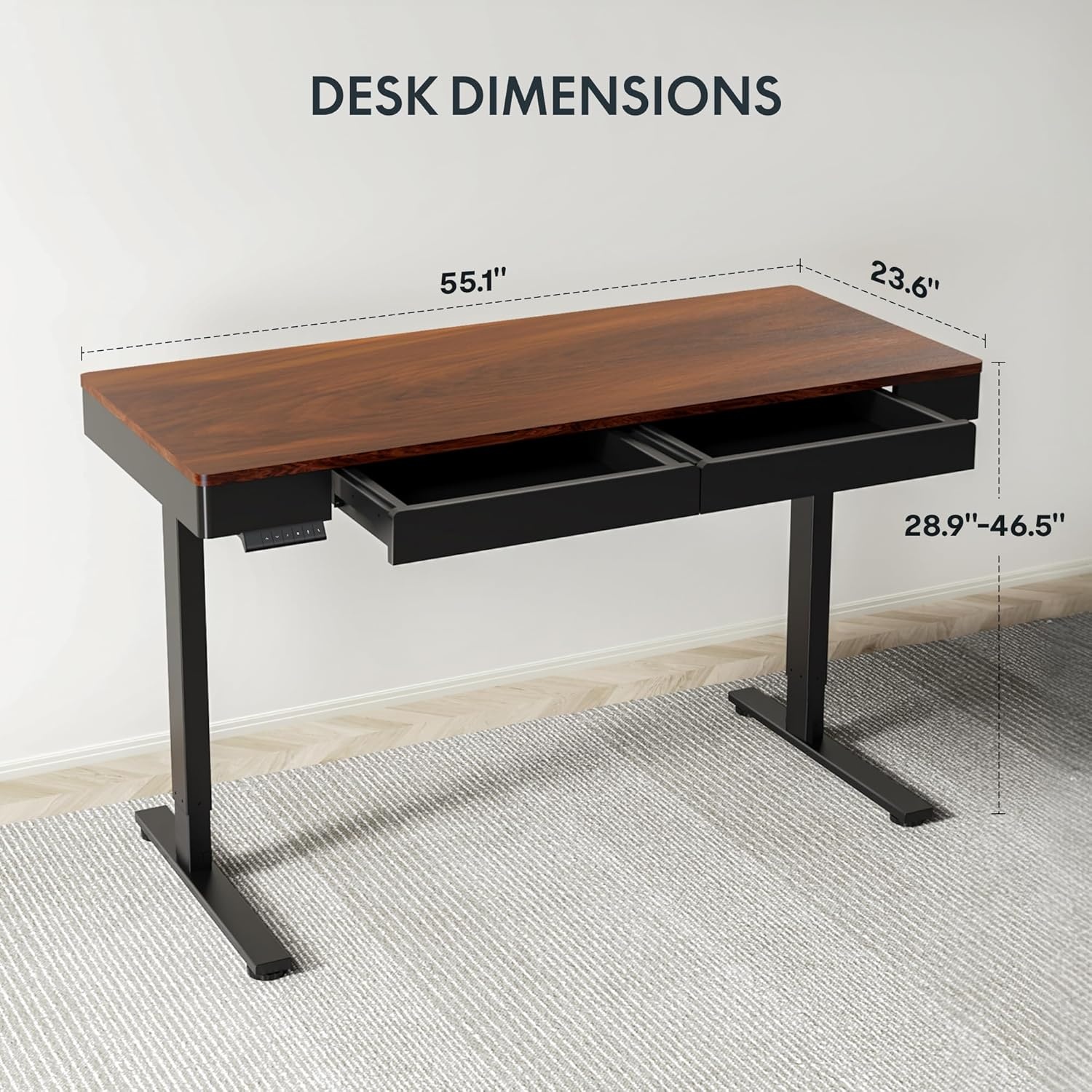 image:imageFLEXISPOT Q8 55 Bamboo Standing Desk Dual Motor 3 Stages Adjustable Height Electric Computer Workstation wWireless Charging Drawer Quick Install 220lbs Capacity Bamboo Tabletop White FrameDark Walnut