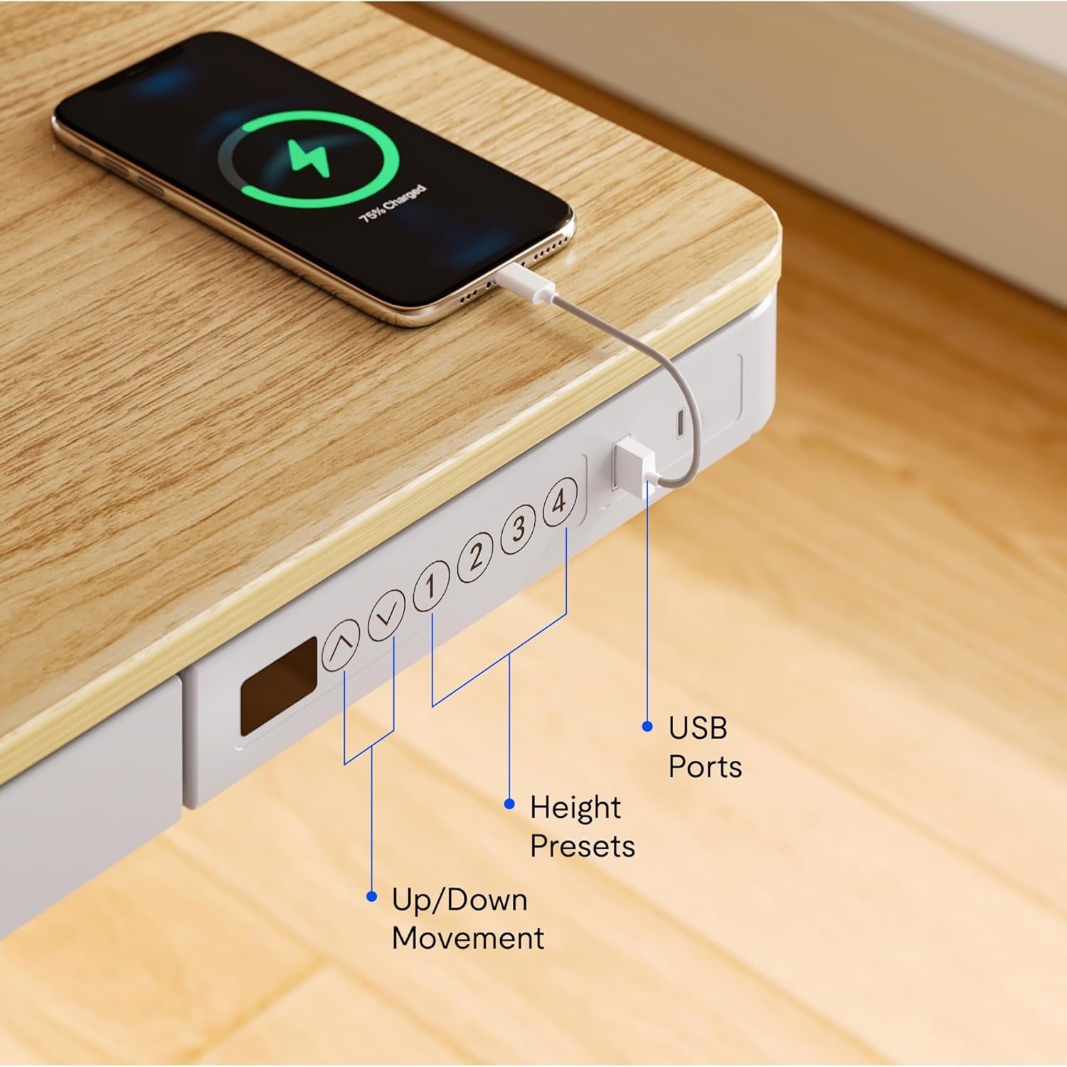 image:imageFLEXISPOT Q8 55 Bamboo Standing Desk Dual Motor 3 Stages Adjustable Height Electric Computer Workstation wWireless Charging Drawer Quick Install 220lbs Capacity Bamboo Tabletop White FrameNaturalWhite