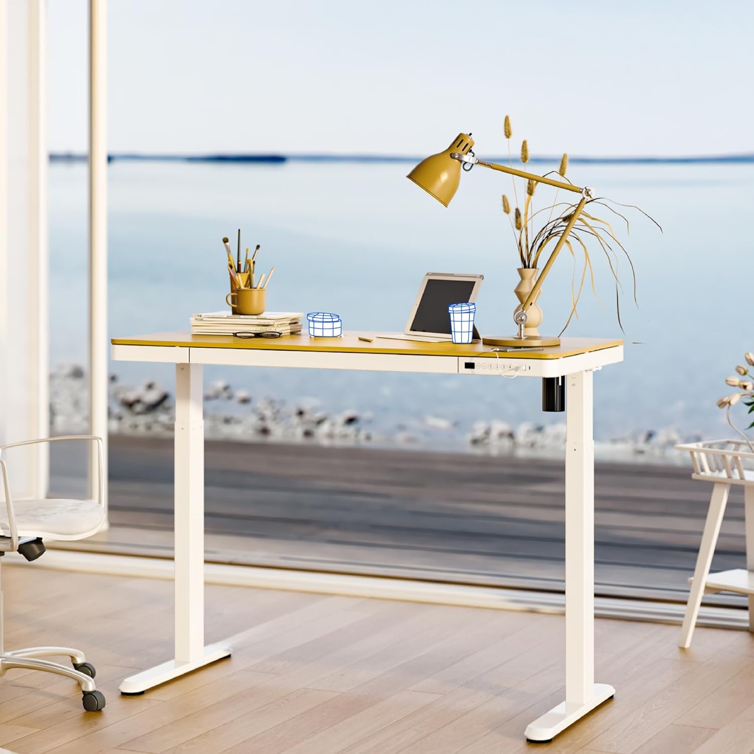 image:imageFLEXISPOT Q8 55 Bamboo Standing Desk Dual Motor 3 Stages Adjustable Height Electric Computer Workstation wWireless Charging Drawer Quick Install 220lbs Capacity Bamboo Tabletop White FrameNaturalWhite
