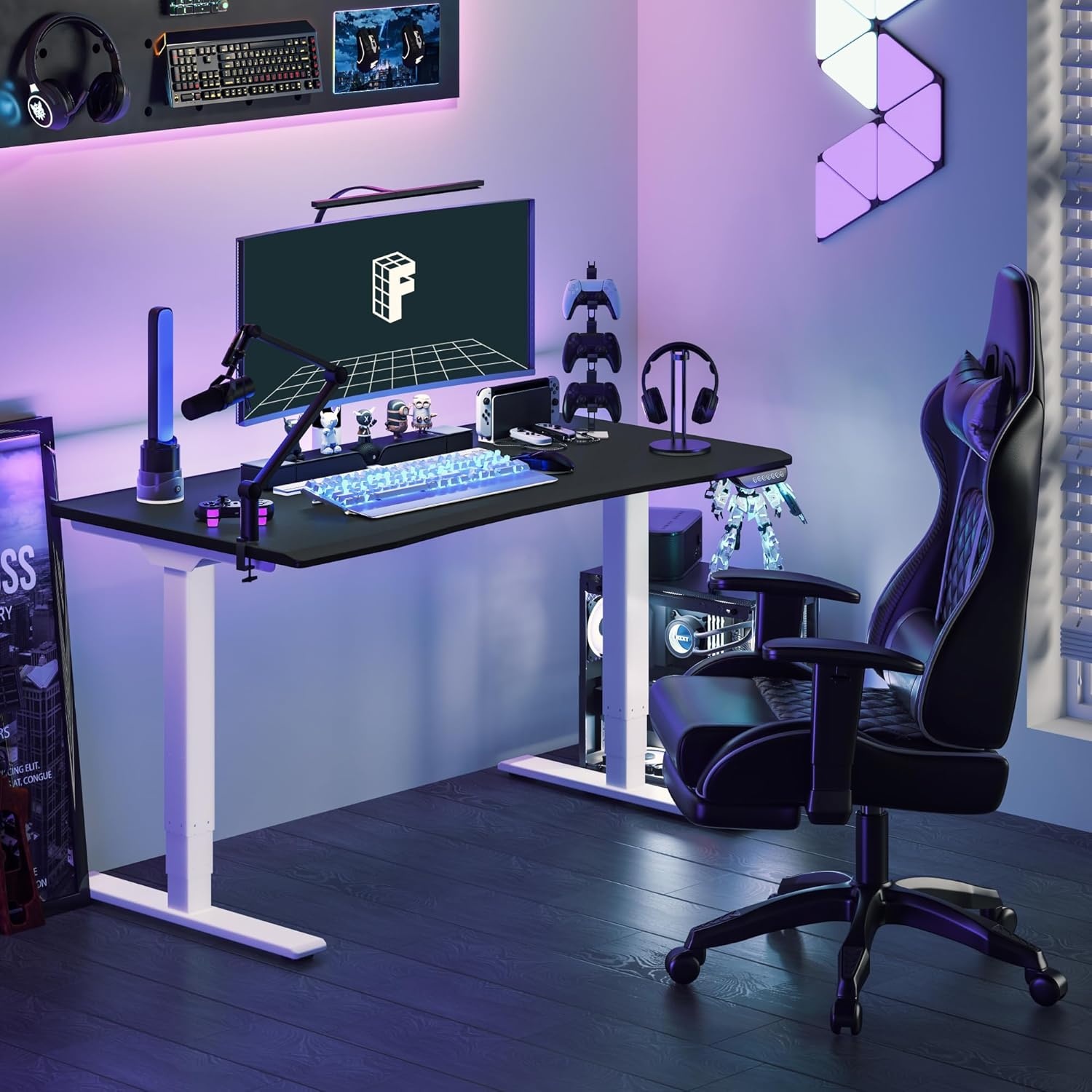 image:imageFLEXISPOT Z8 Luxe Oval Leg Gaming Standing Desk 55x28 in Electric Adjustable Height for MOBA Games Computer Desk for Home Office Gamer with Dual Motors USB Ports Whole Piece Black Frame Black TopWhite E6 Frame Black Top Fps