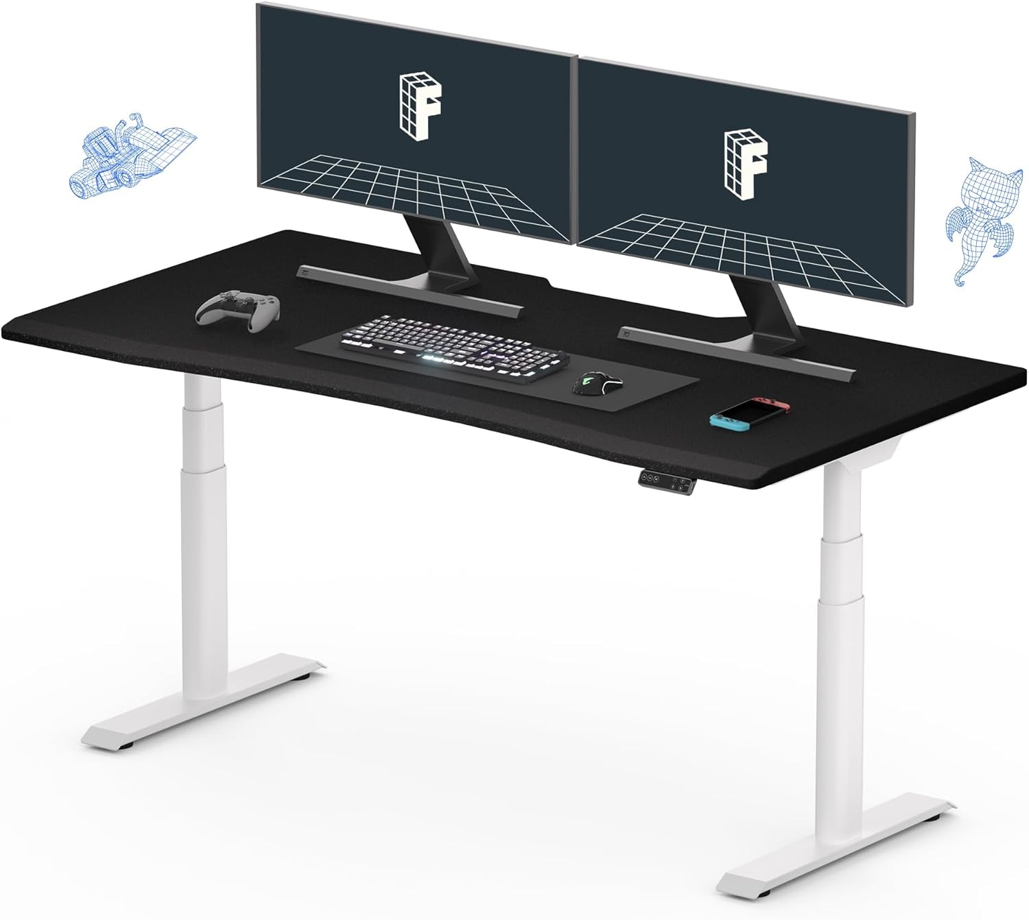 image:imageFLEXISPOT Z8 Luxe Oval Leg Gaming Standing Desk 55x28 in Electric Adjustable Height for MOBA Games Computer Desk for Home Office Gamer with Dual Motors USB Ports Whole Piece Black Frame Black TopWhite E8 Frame Black Top Fps