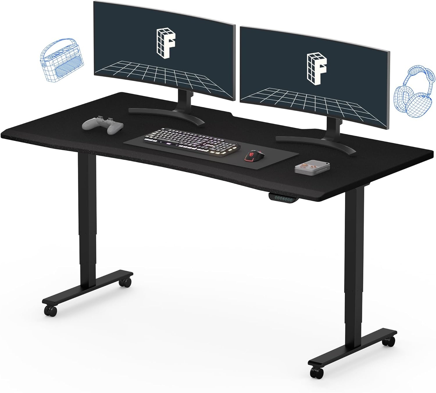 image:imageFLEXISPOT Z8 Luxe Oval Leg Gaming Standing Desk 55x28 in Electric Adjustable Height for MOBA Games Computer Desk for Home Office Gamer with Dual Motors USB Ports Whole Piece Black Frame Black TopBlack E6 Frame Black Top Moba