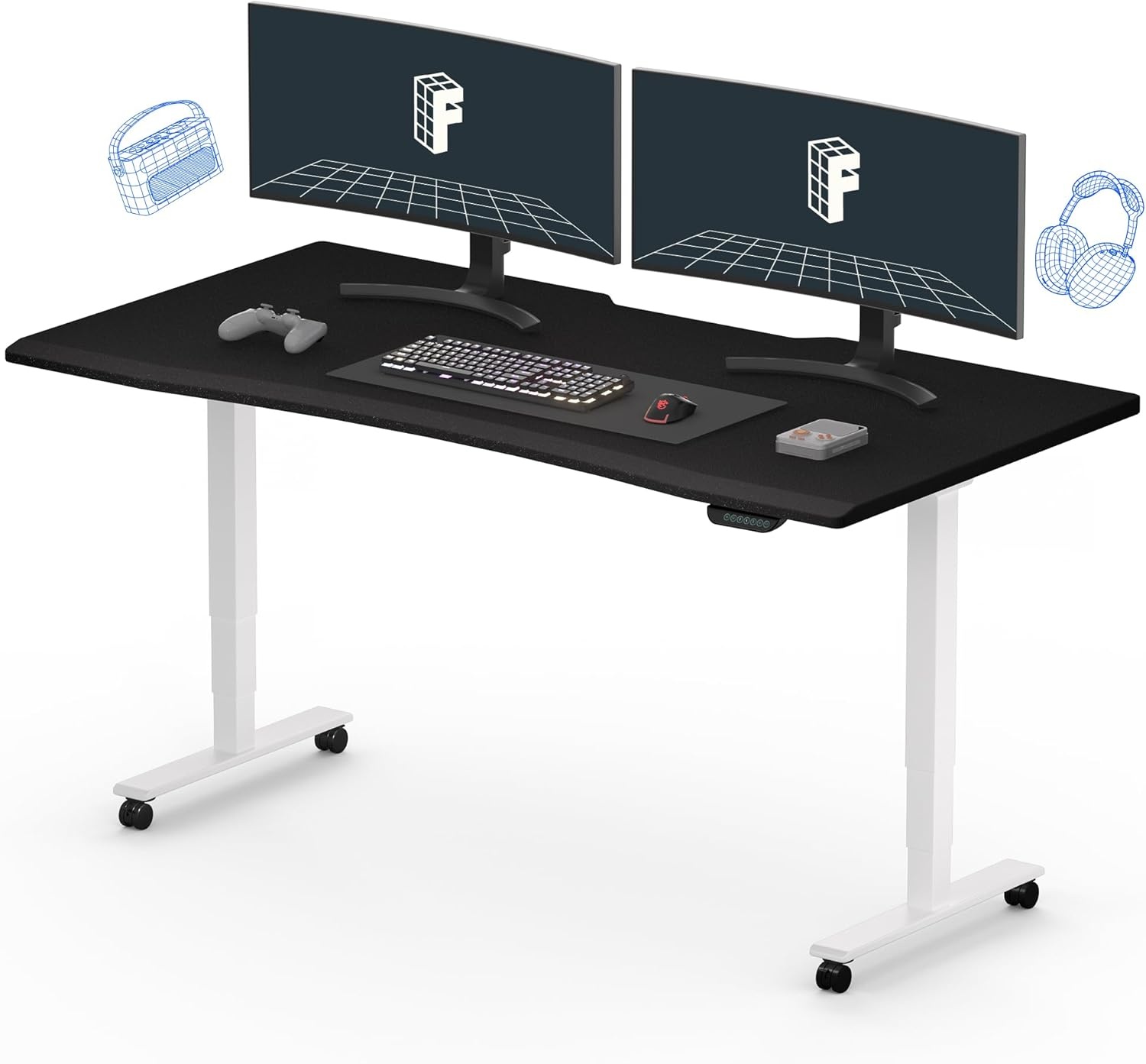 image:imageFLEXISPOT Z8 Luxe Oval Leg Gaming Standing Desk 55x28 in Electric Adjustable Height for MOBA Games Computer Desk for Home Office Gamer with Dual Motors USB Ports Whole Piece Black Frame Black TopWhite E6 Frame Black Top Moba