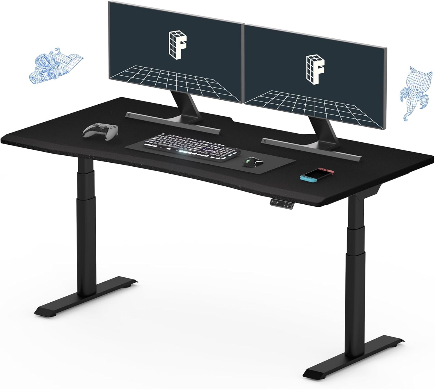 image:imageFLEXISPOT Z8 Luxe Oval Leg Gaming Standing Desk 55x28 in Electric Adjustable Height for MOBA Games Computer Desk for Home Office Gamer with Dual Motors USB Ports Whole Piece Black Frame Black TopBlack E8 Frame Black Top Fps