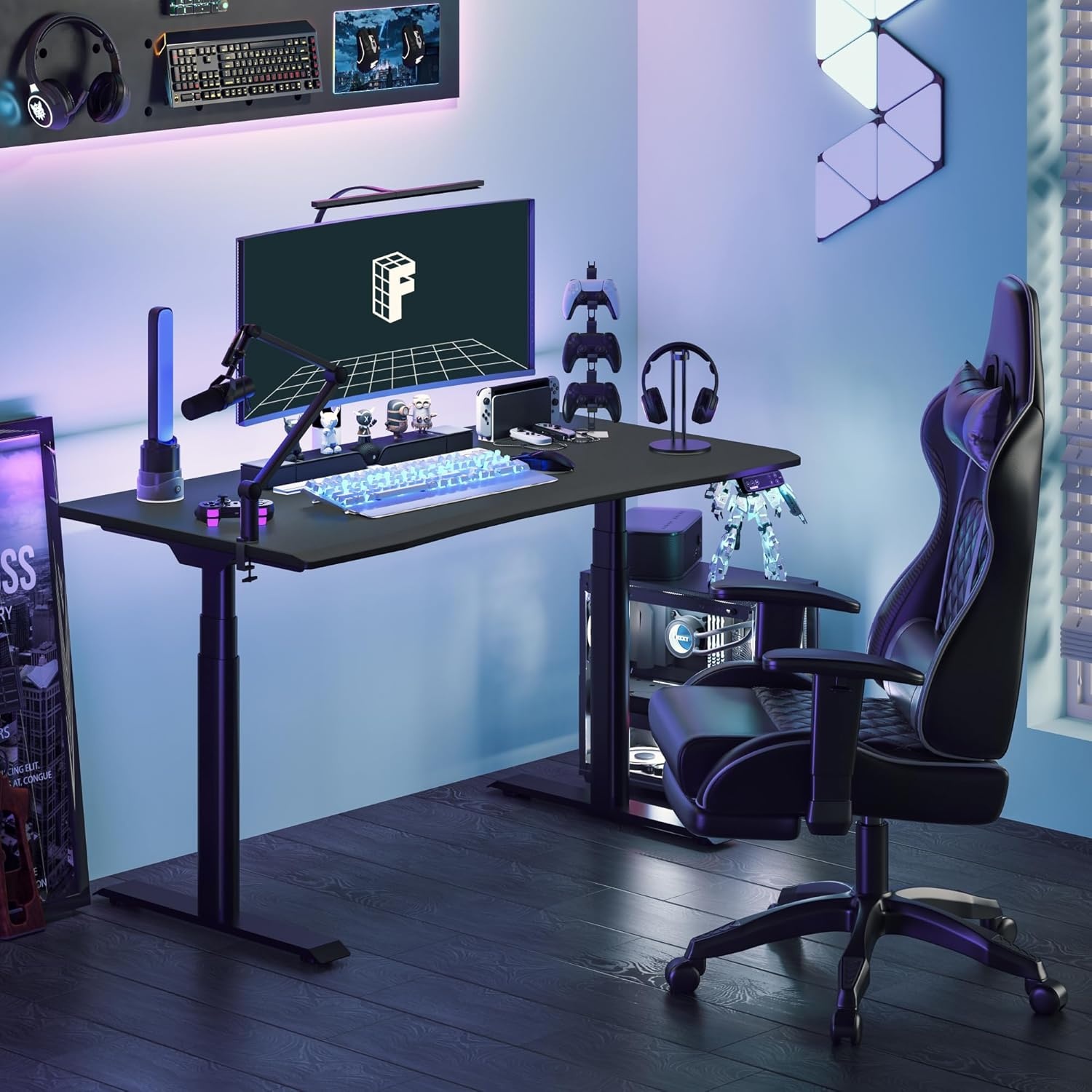 image:imageFLEXISPOT Z8 Luxe Oval Leg Gaming Standing Desk 55x28 in Electric Adjustable Height for MOBA Games Computer Desk for Home Office Gamer with Dual Motors USB Ports Whole Piece Black Frame Black TopBlack E8 Frame Black Top Fps