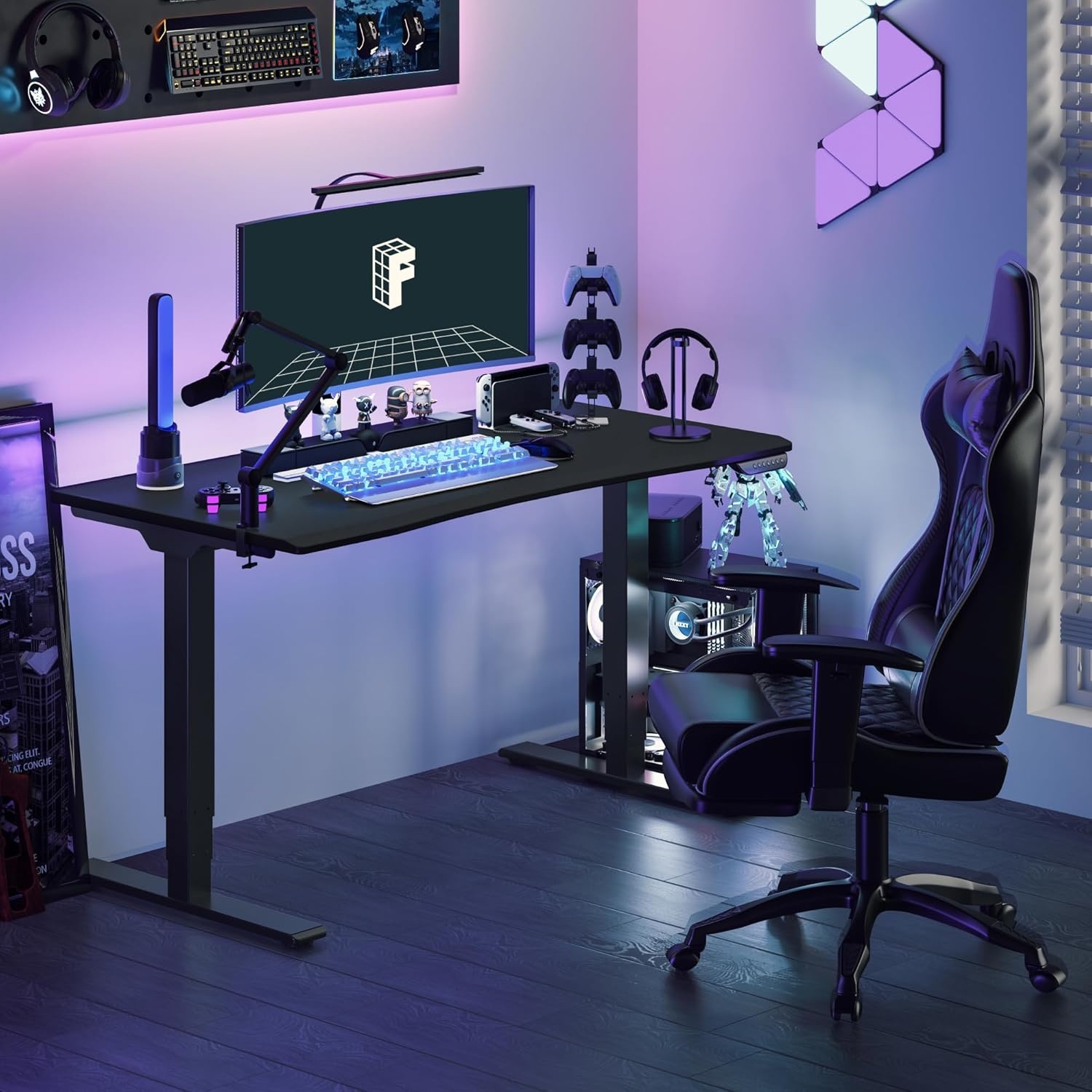 image:imageFLEXISPOT Z8 Luxe Oval Leg Gaming Standing Desk 55x28 in Electric Adjustable Height for MOBA Games Computer Desk for Home Office Gamer with Dual Motors USB Ports Whole Piece Black Frame Black TopBlack E6 Frame Black Top Fps