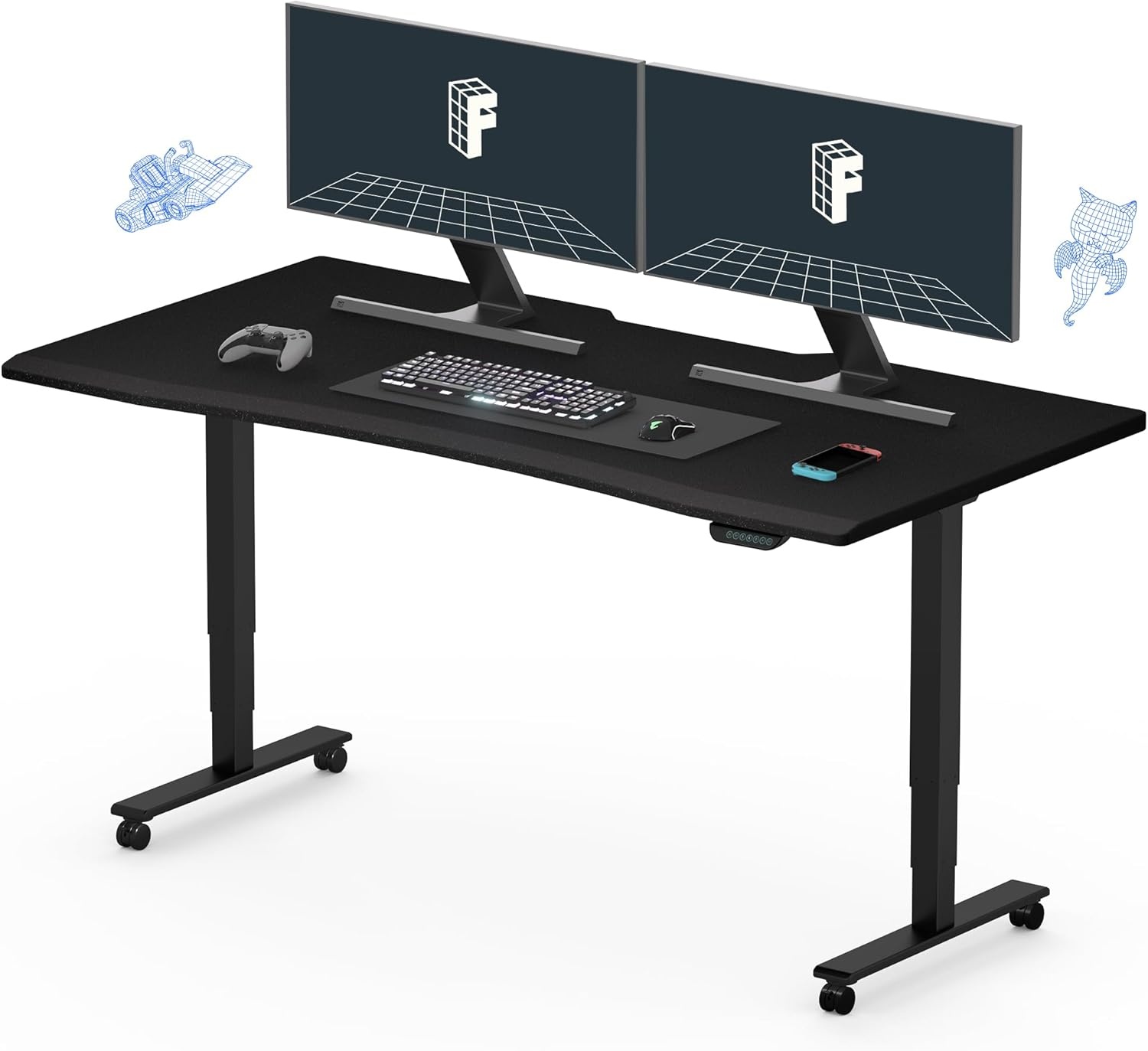 image:imageFLEXISPOT Z8 Luxe Oval Leg Gaming Standing Desk 55x28 in Electric Adjustable Height for MOBA Games Computer Desk for Home Office Gamer with Dual Motors USB Ports Whole Piece Black Frame Black TopBlack E6 Frame Black Top Fps